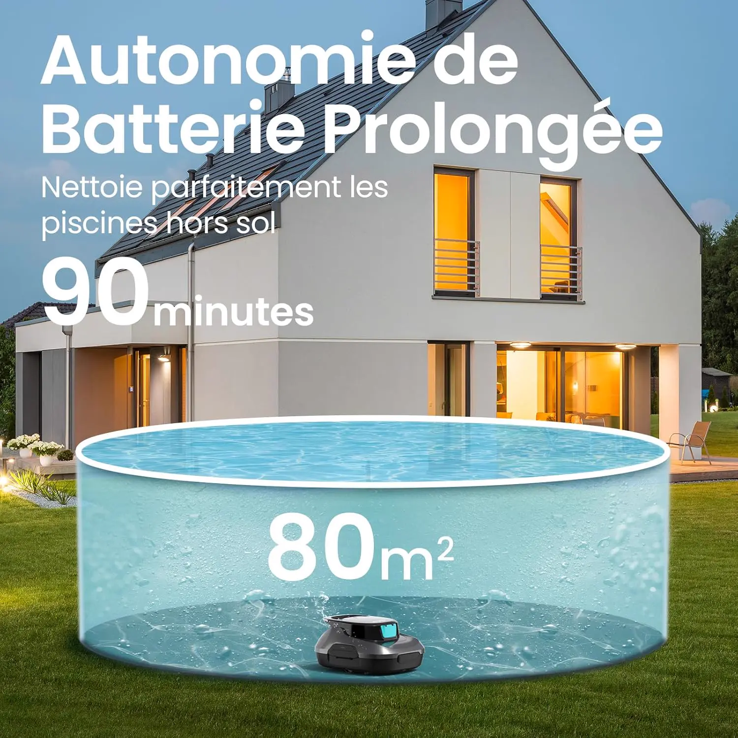 Robot piscine 80 m² vue 3