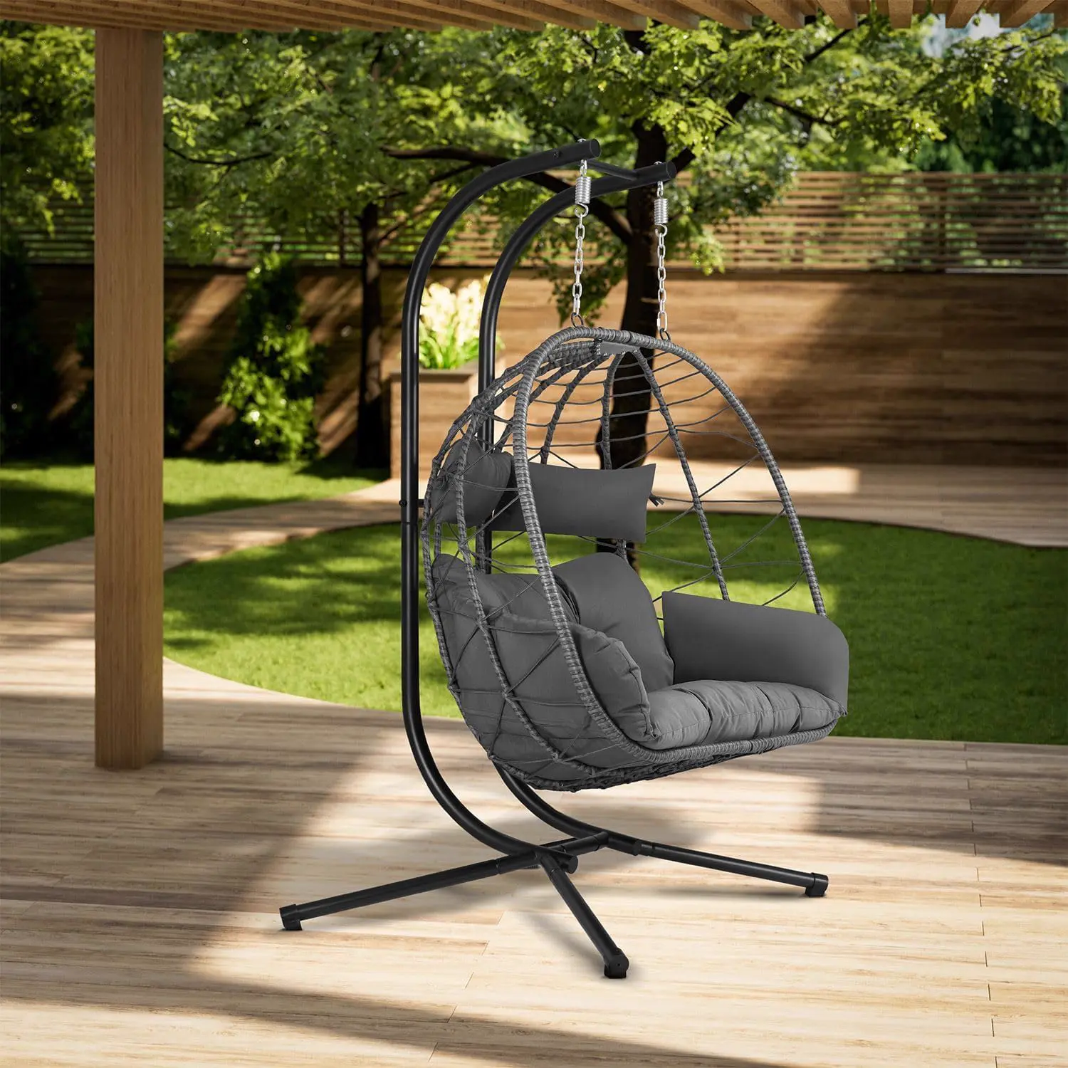 Fauteuils suspendus 2 places en rotin gris vue 2