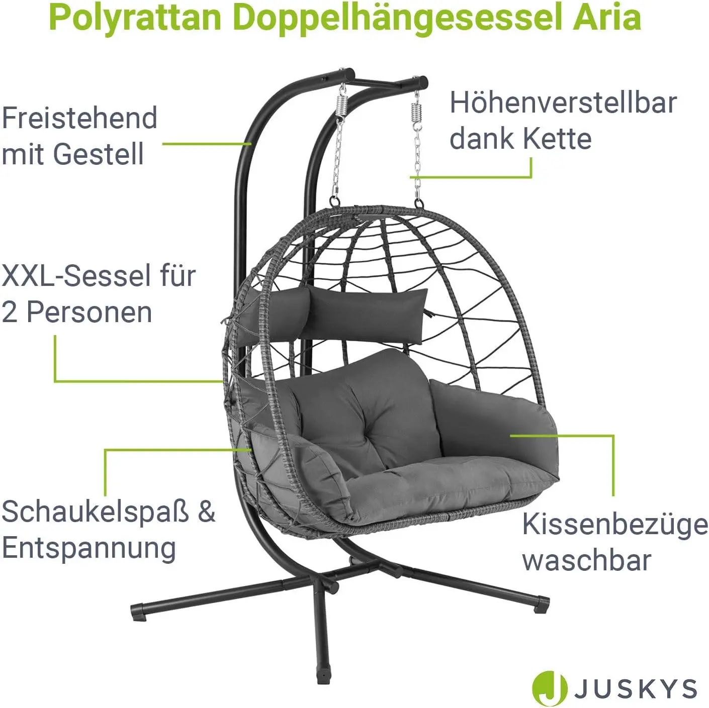 Fauteuils suspendus 2 places en rotin gris vue 3