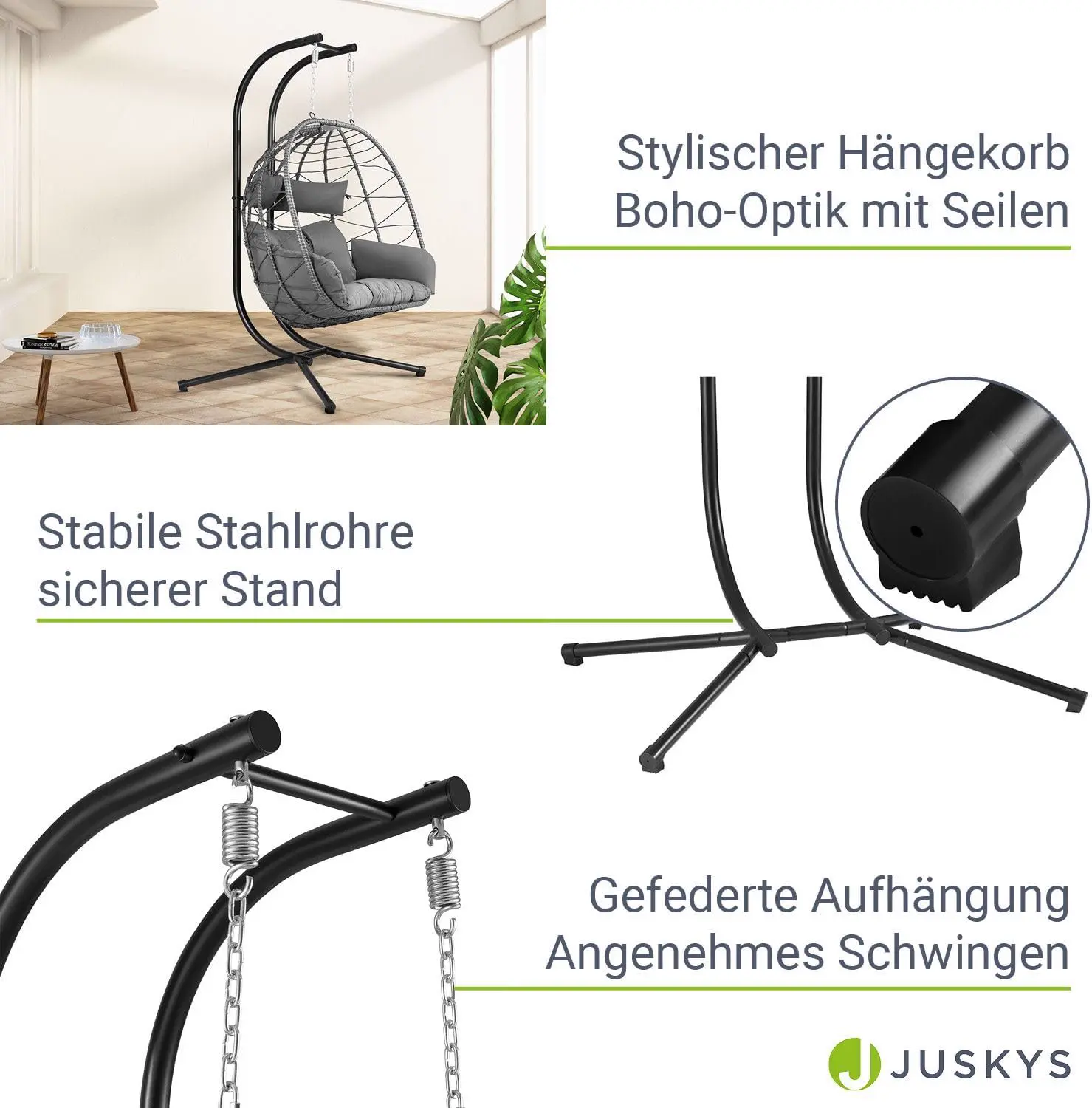 Fauteuils suspendus 2 places en rotin gris vue 4