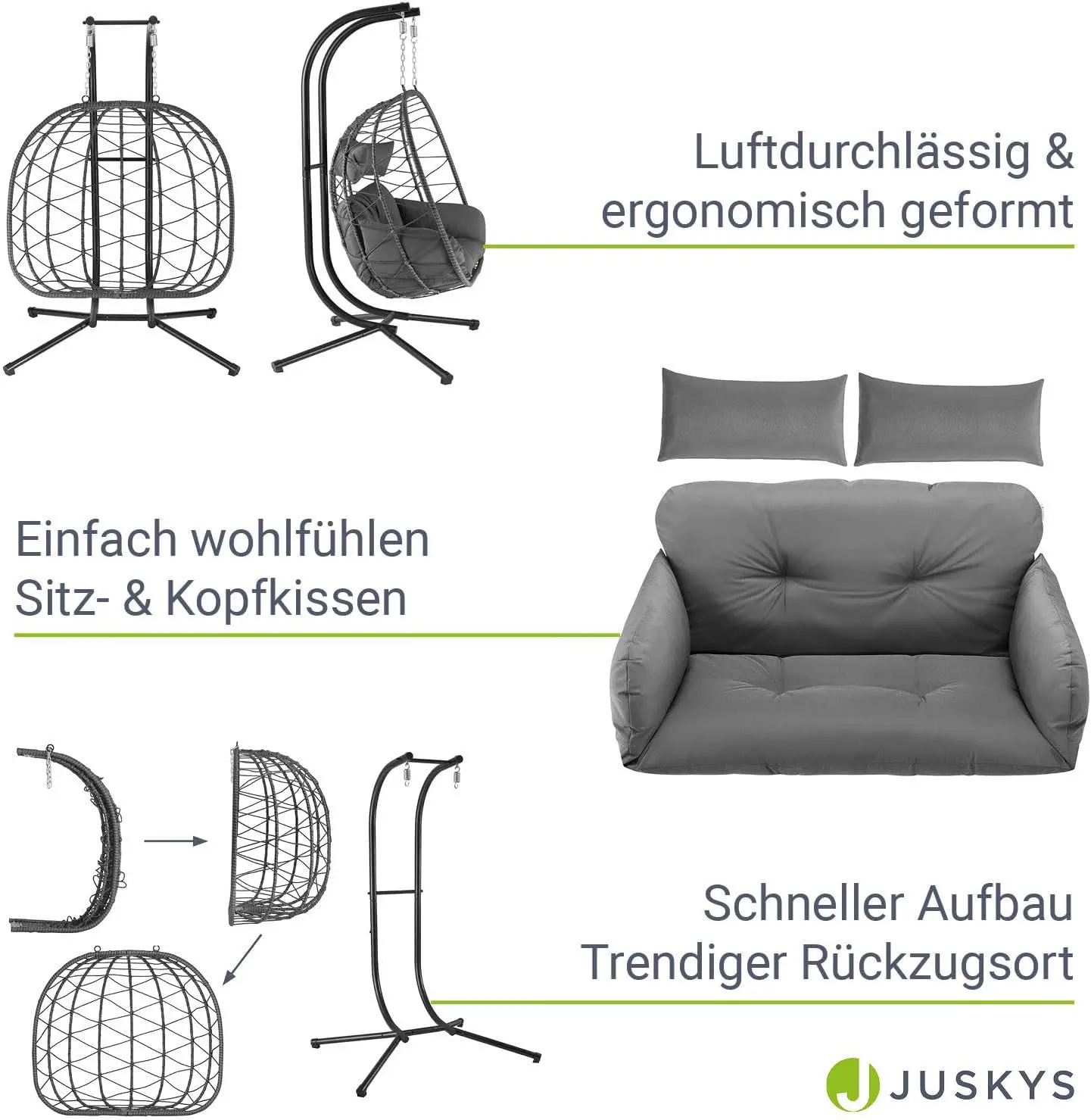Fauteuils suspendus 2 places en rotin gris vue 5