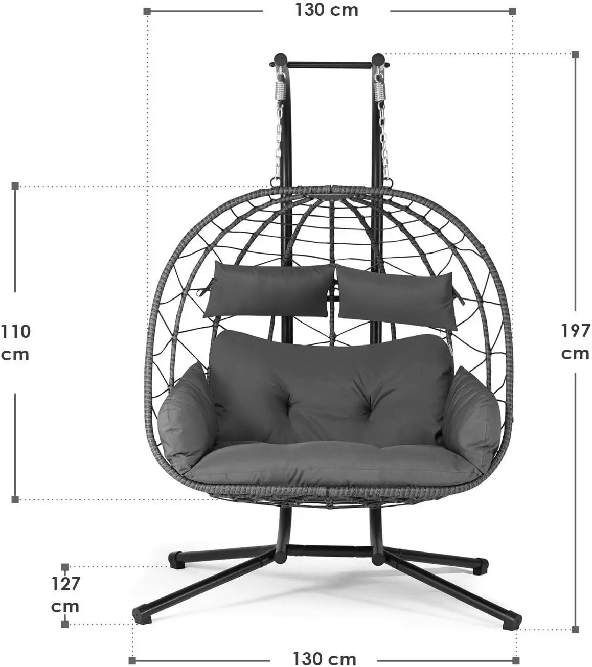 Fauteuils suspendus 2 places en rotin gris vue 7