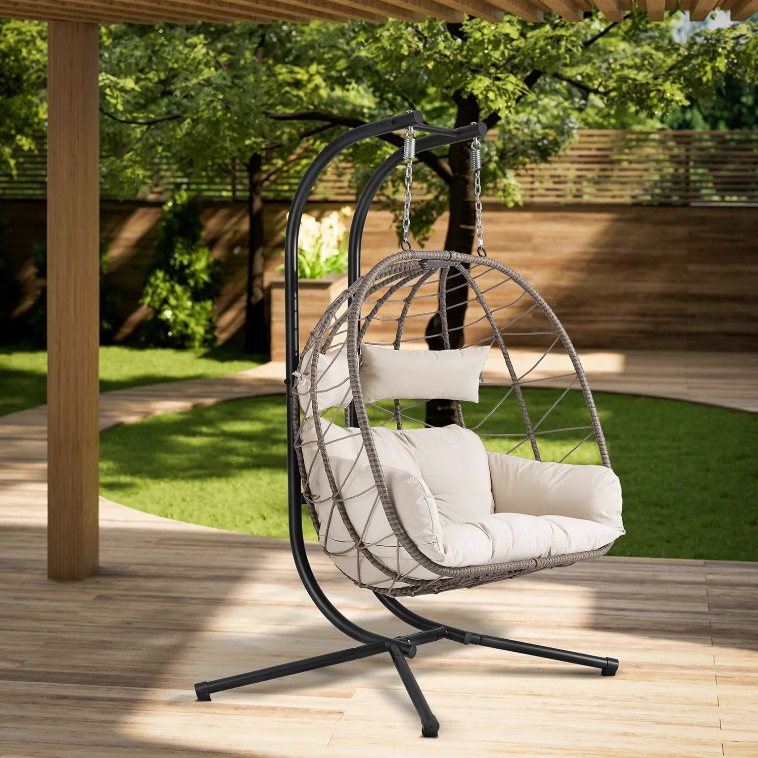Fauteuils suspendus 2 places en rotin beige vue 2