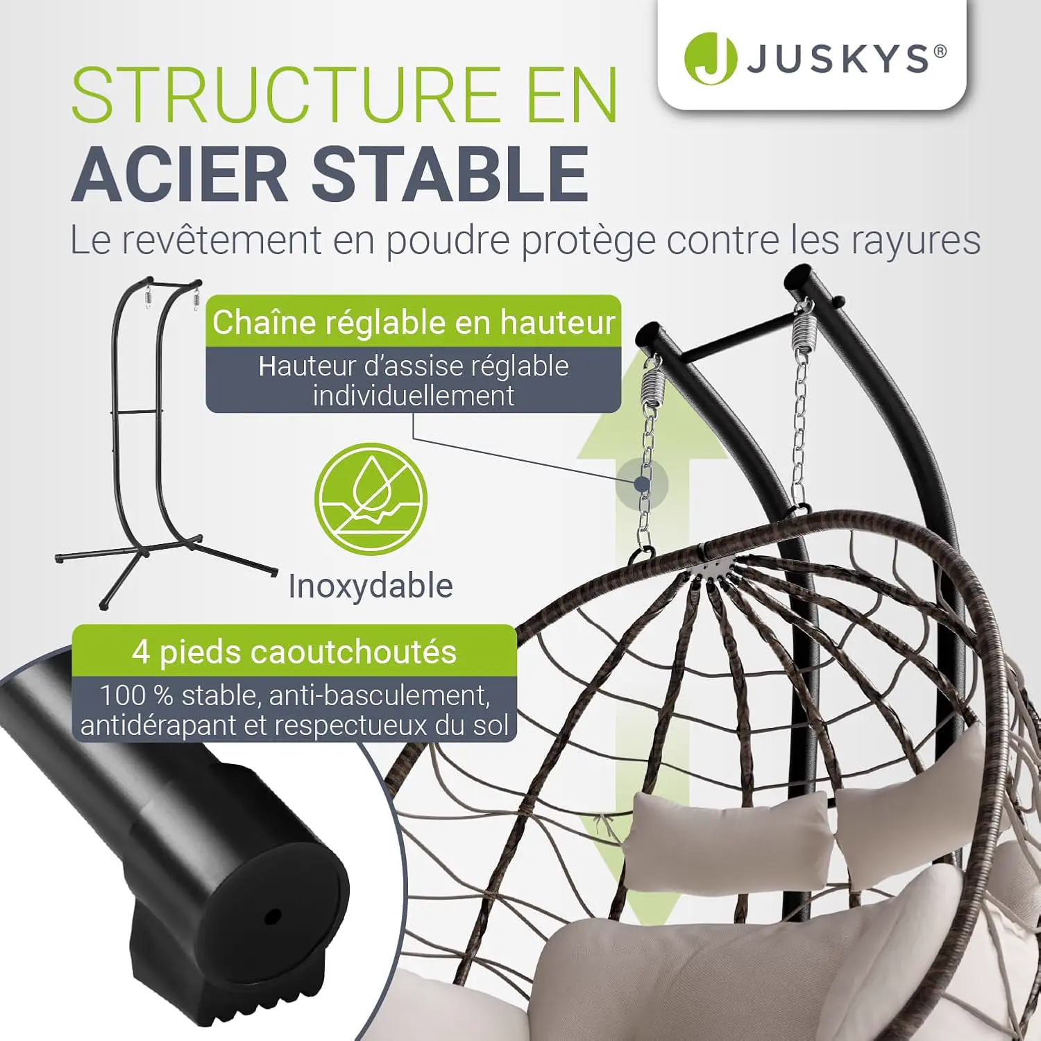 Fauteuils suspendus 2 places en rotin beige vue 3