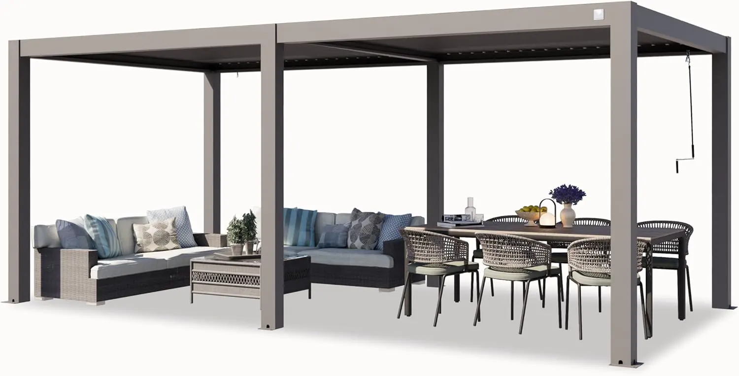 Pergola en aluminium gris 3x6 m vue 3