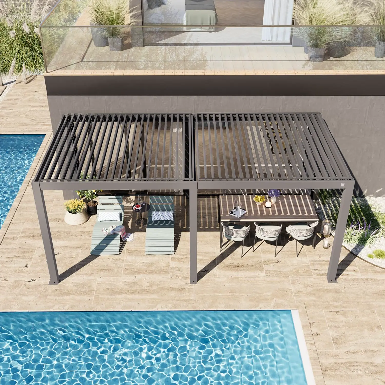 Pergola en aluminium gris 3x6 m vue 4
