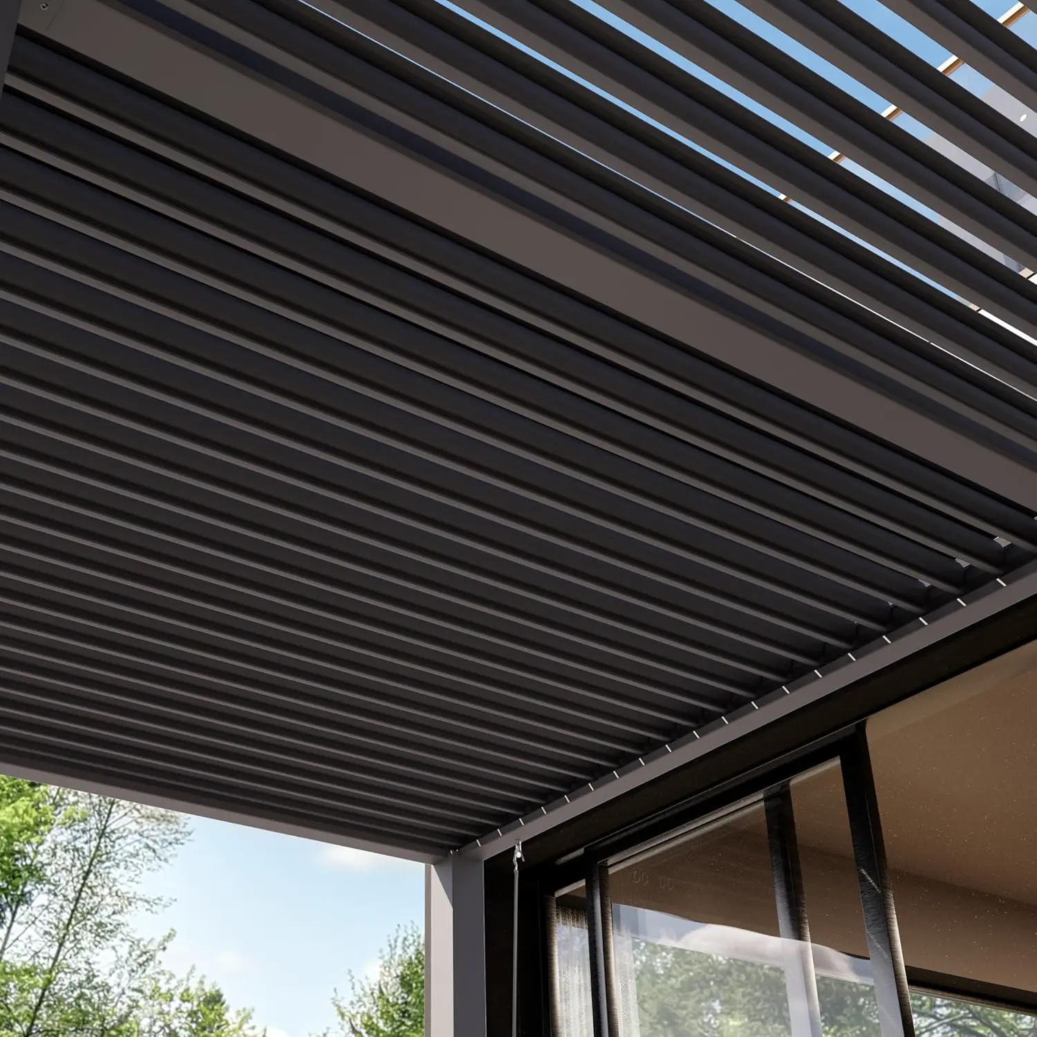 Pergola en aluminium gris 3x6 m vue 6