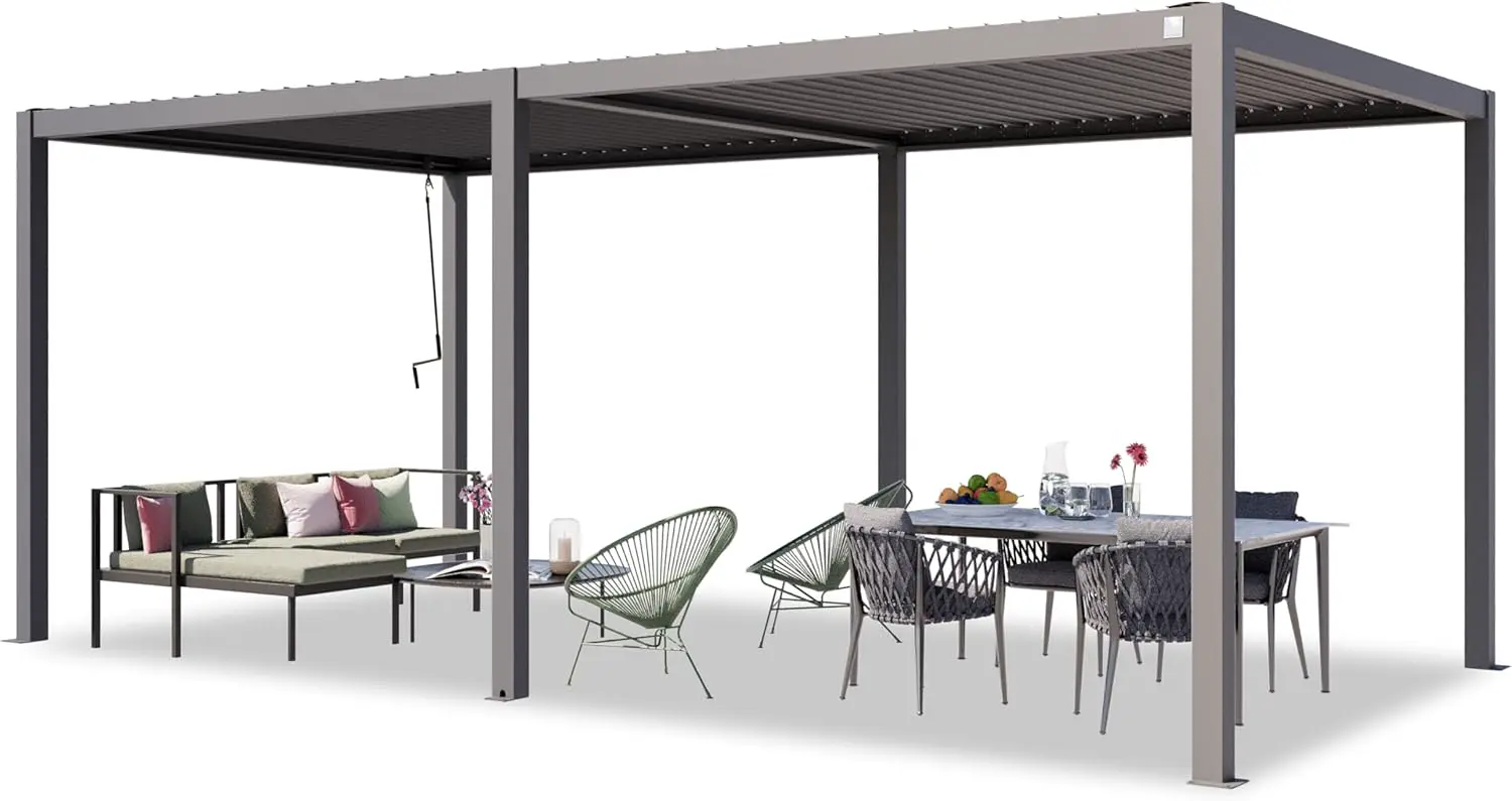 Pergola en aluminium gris 3x6 m vue 3
