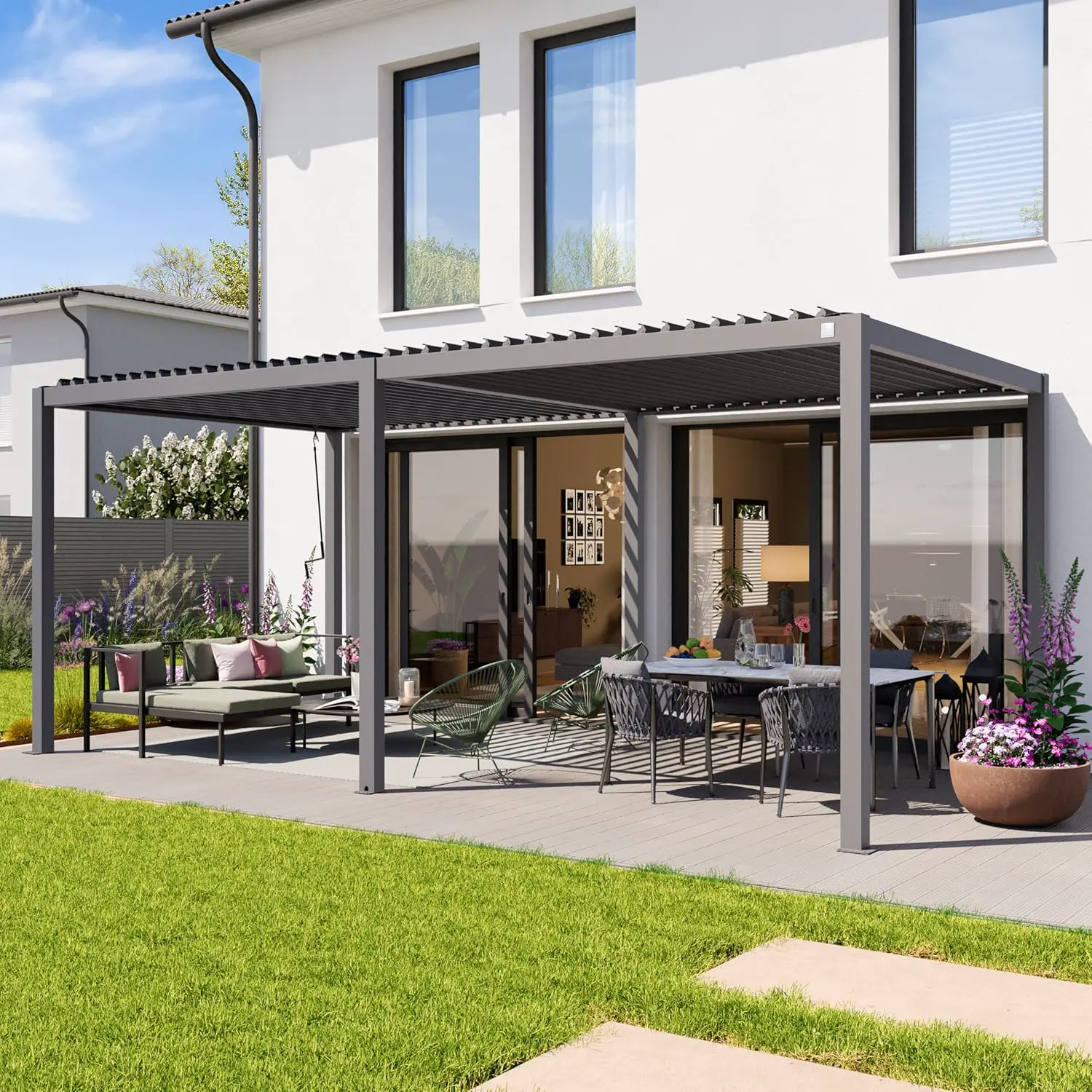 PRIMEYARD Pergola 3x6 m poteaux en Aluminium avec Lames orientables