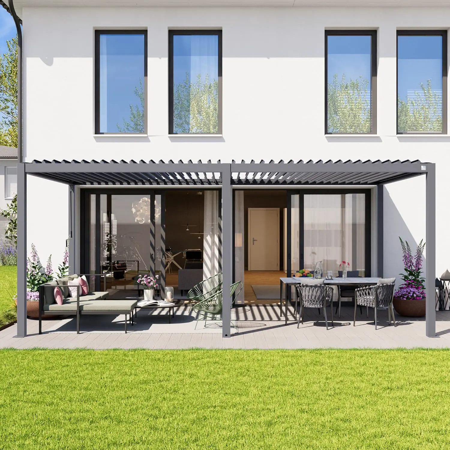 Pergola en aluminium gris 3x6 m vue 2