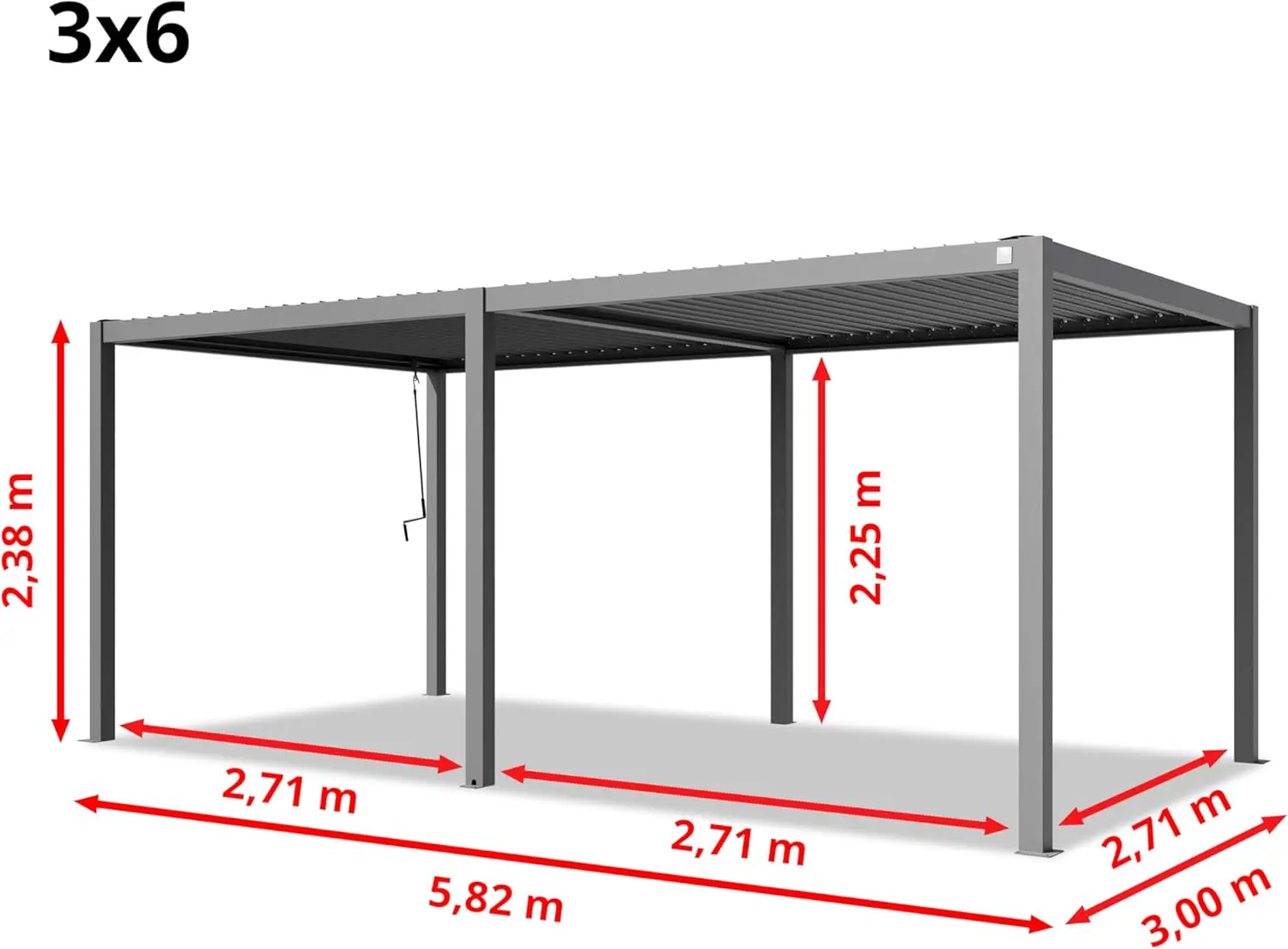 Pergola en aluminium gris 3x6 m vue 5