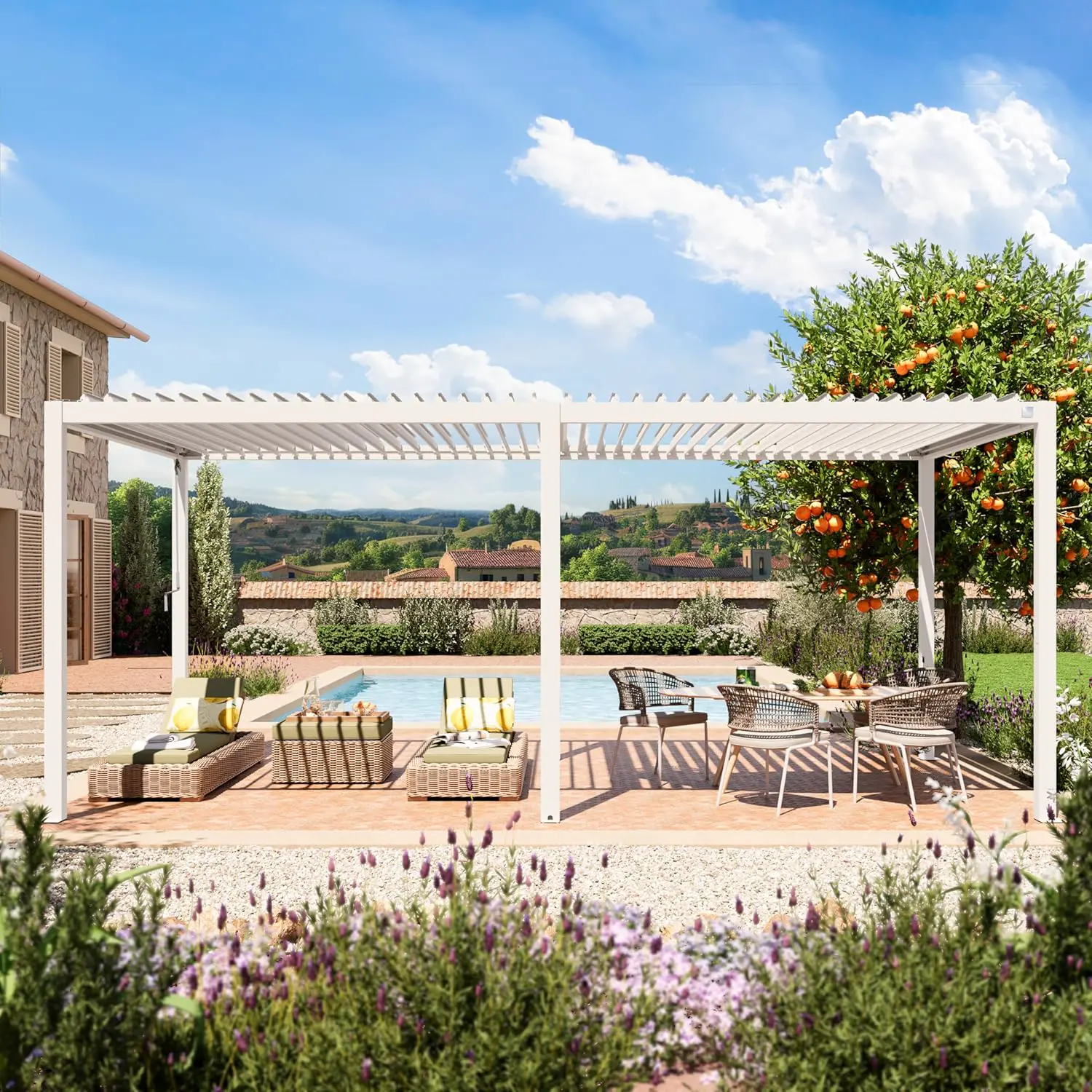 PRIMEYARD Pergola 3x6 m poteaux en Aluminium Blancs avec Lames