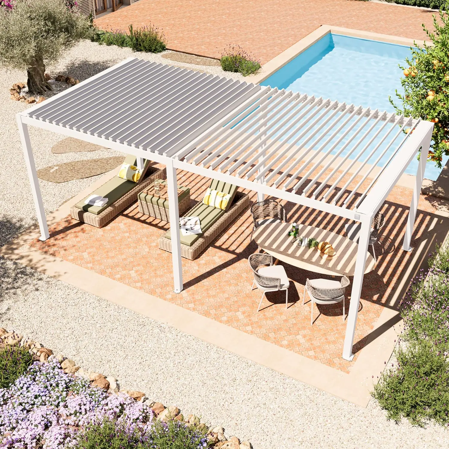 Pergola en aluminium blanc 3x6 m vue 2
