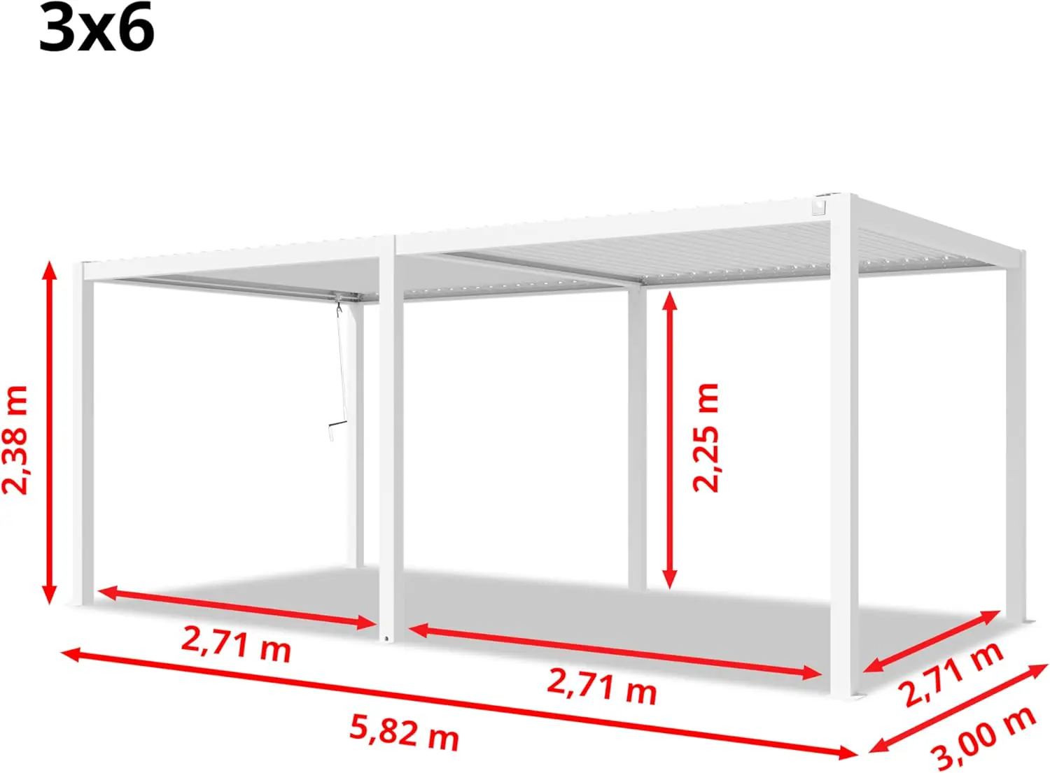 Pergola en aluminium blanc 3x6 m vue 4