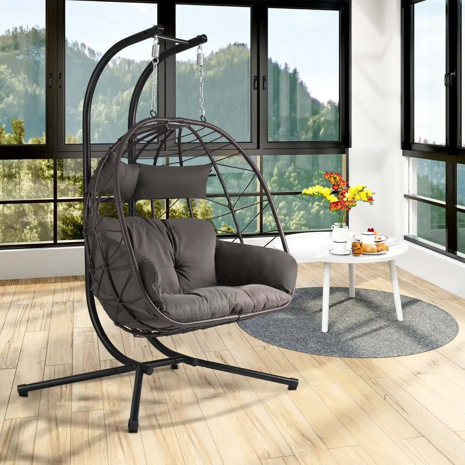 Fauteuils suspendus 2 places en métal marron vue 2