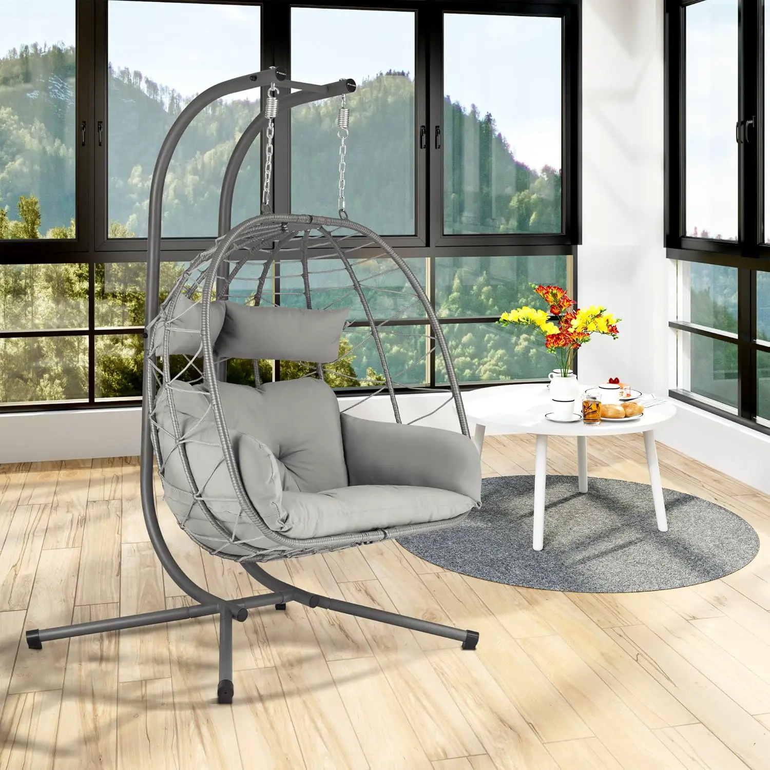 Fauteuils suspendus 2 places en métal gris vue 2