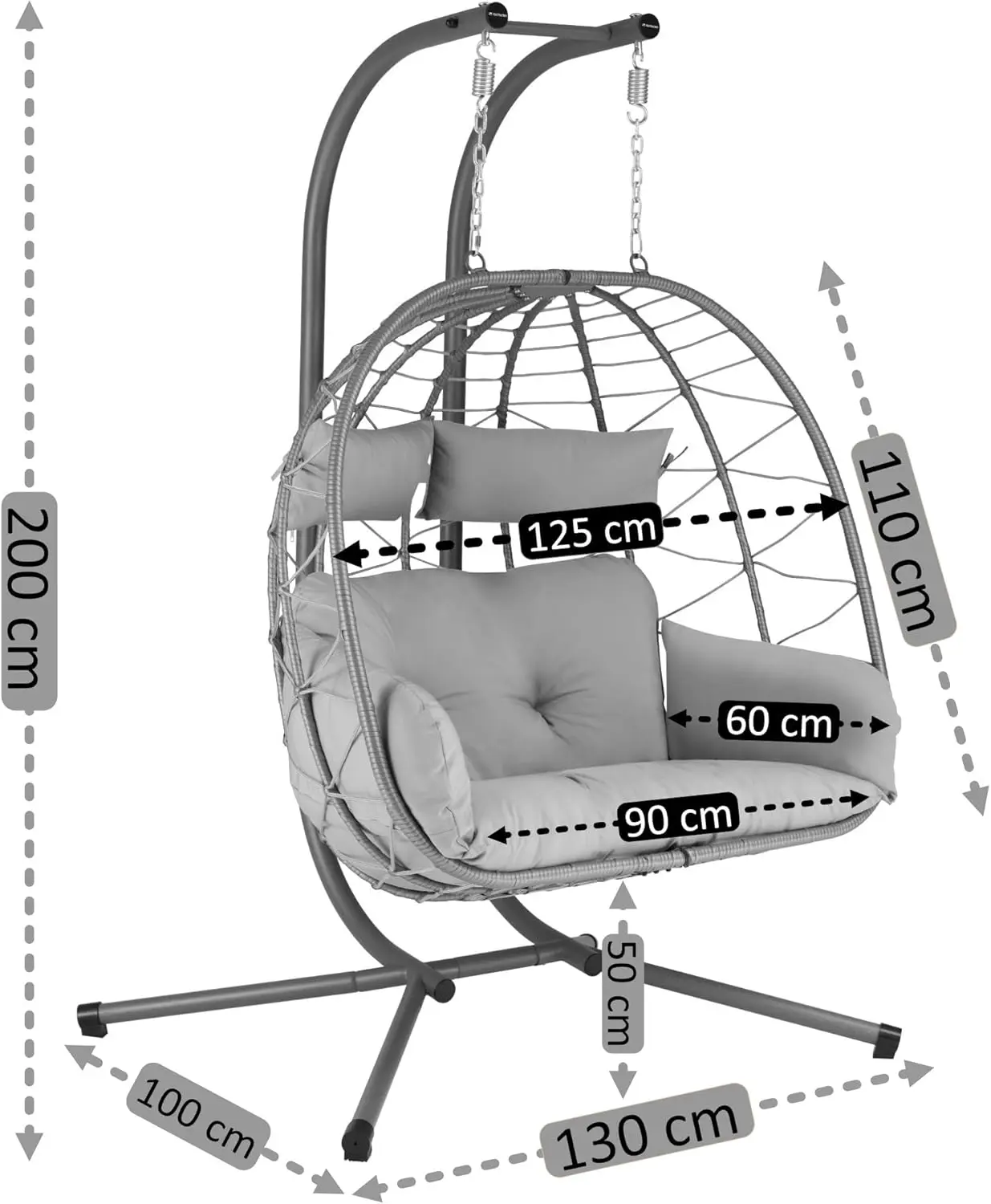 Fauteuils suspendus 2 places en métal gris vue 3
