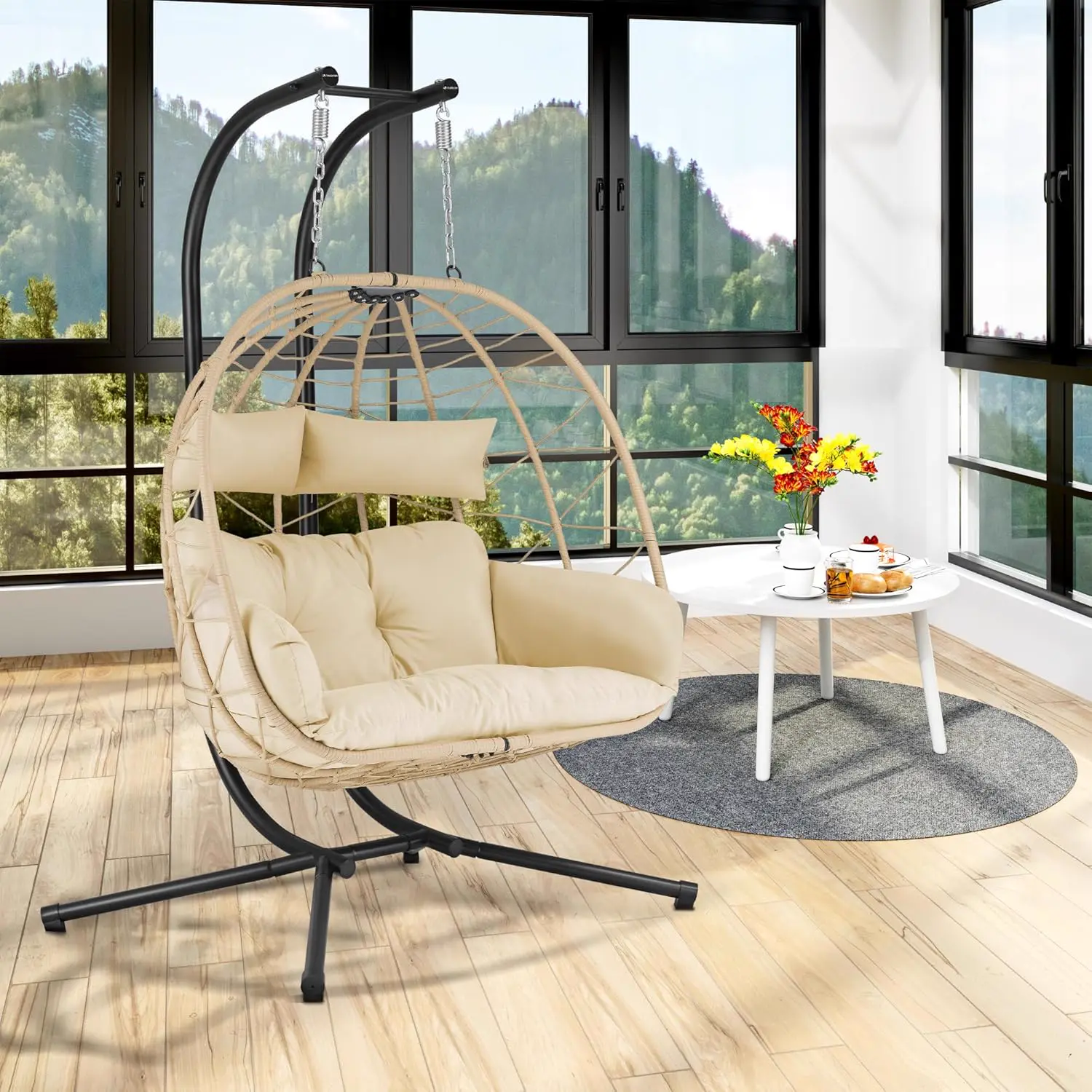 Fauteuils suspendus 2 places en métal crème vue 2