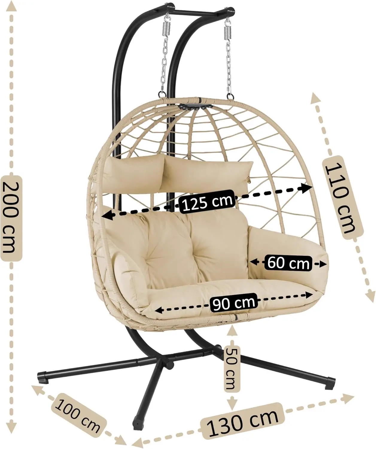 Fauteuils suspendus 2 places en métal crème vue 3