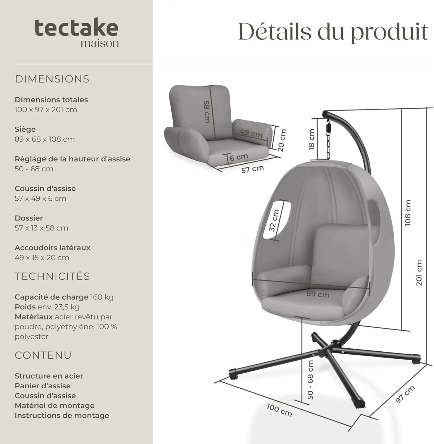 Fauteuils suspendus en métal vue 3