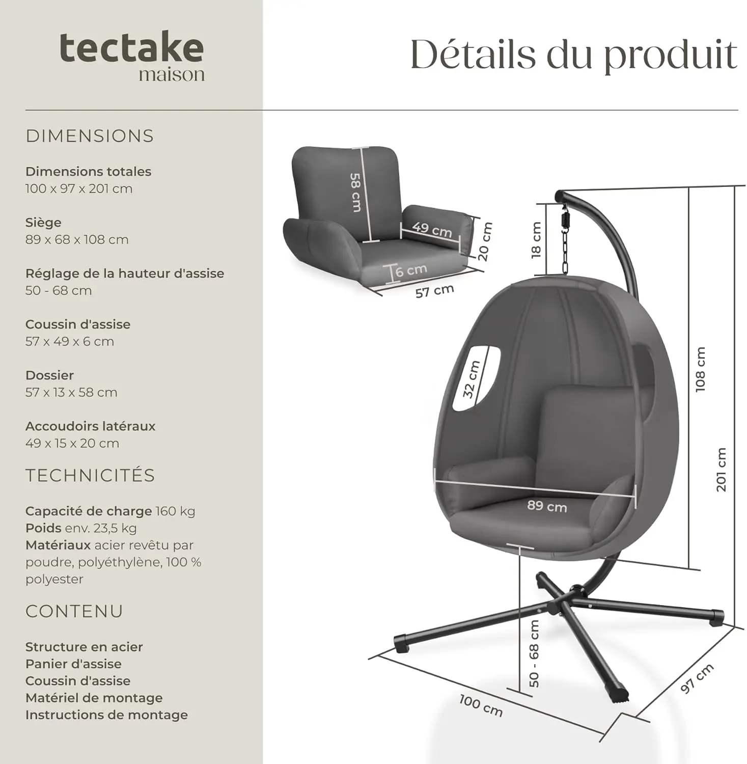 Fauteuils suspendus en métal vue 3