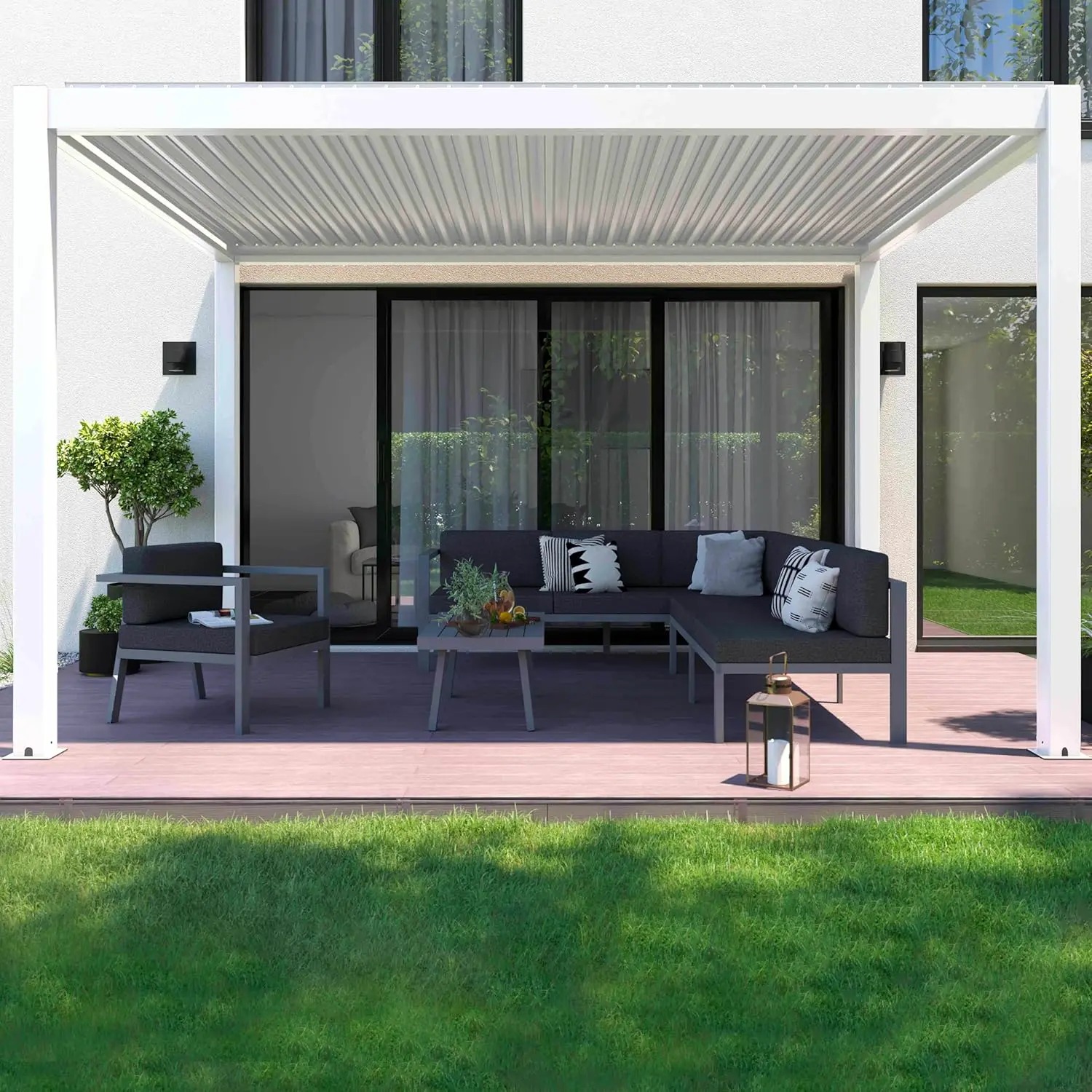 Pergola en aluminium 3x4 m autoportée 1 store motorisée vue 2