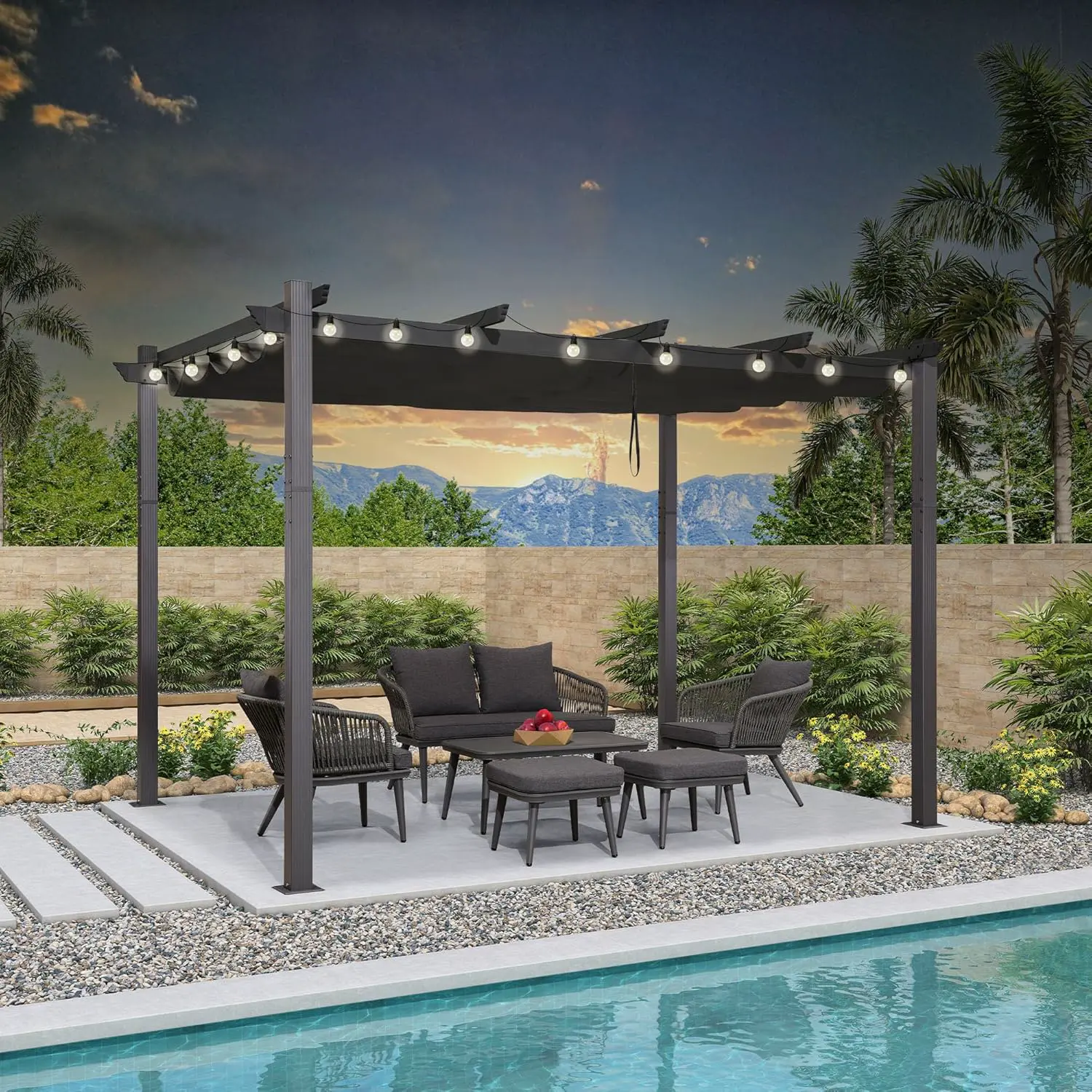 PURPLE LEAF Pergola Aluminium 3,65 x 3 m avec Éclairage Extérieur LED