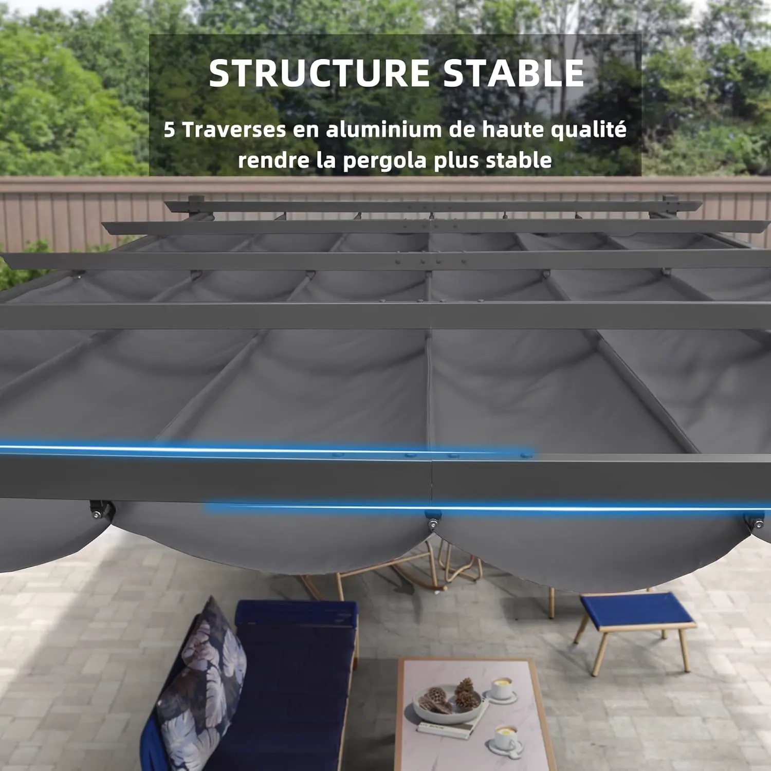 Pergola en aluminium gris 3,65x3 m vue 6