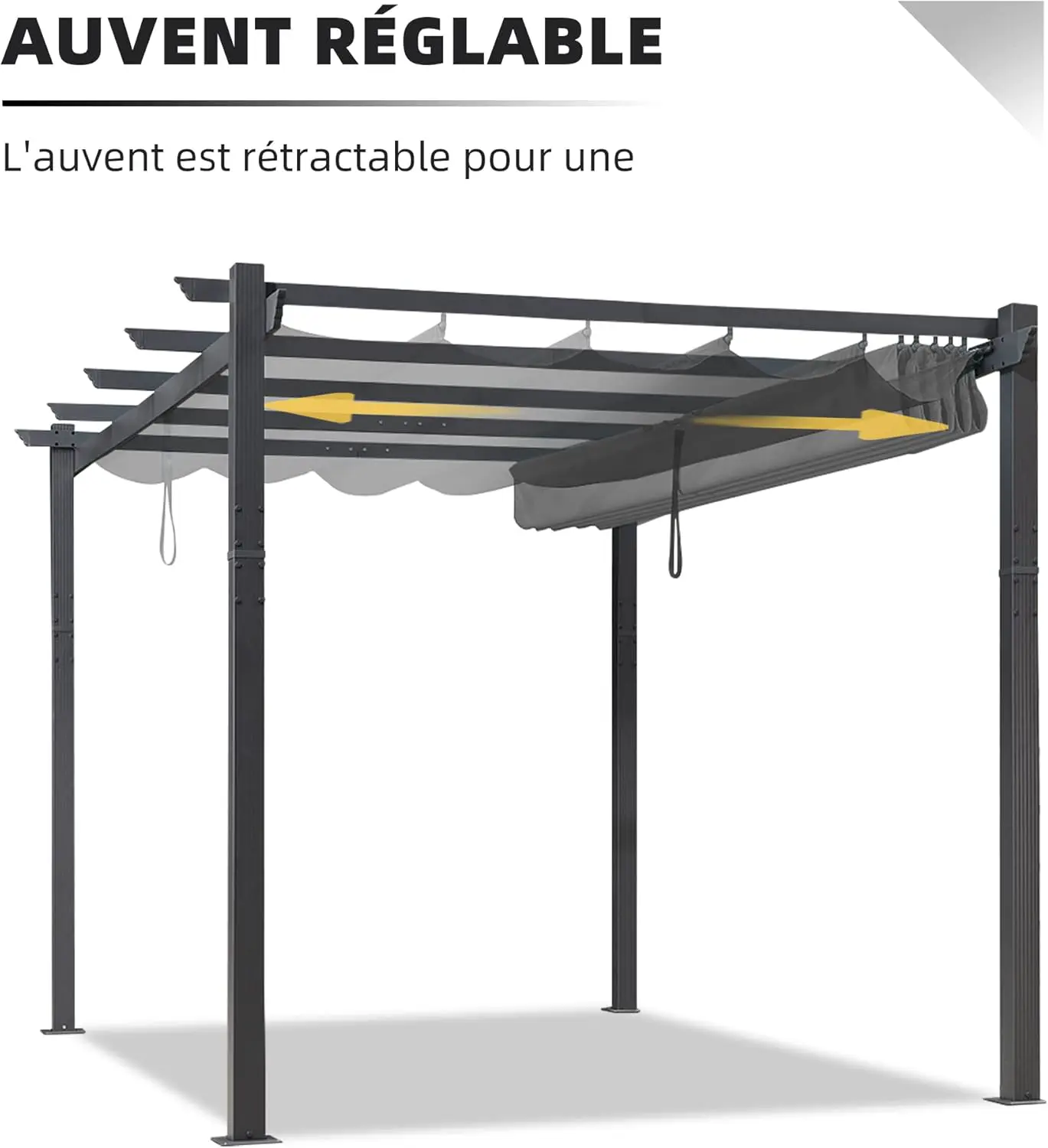 Pergola en aluminium gris 3,65x3 m vue 7