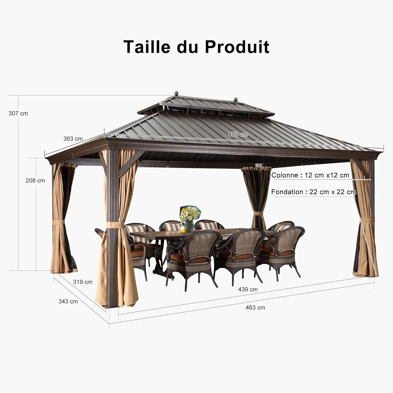 Pergola en aluminium gris 4,85x3,65 m vue 6