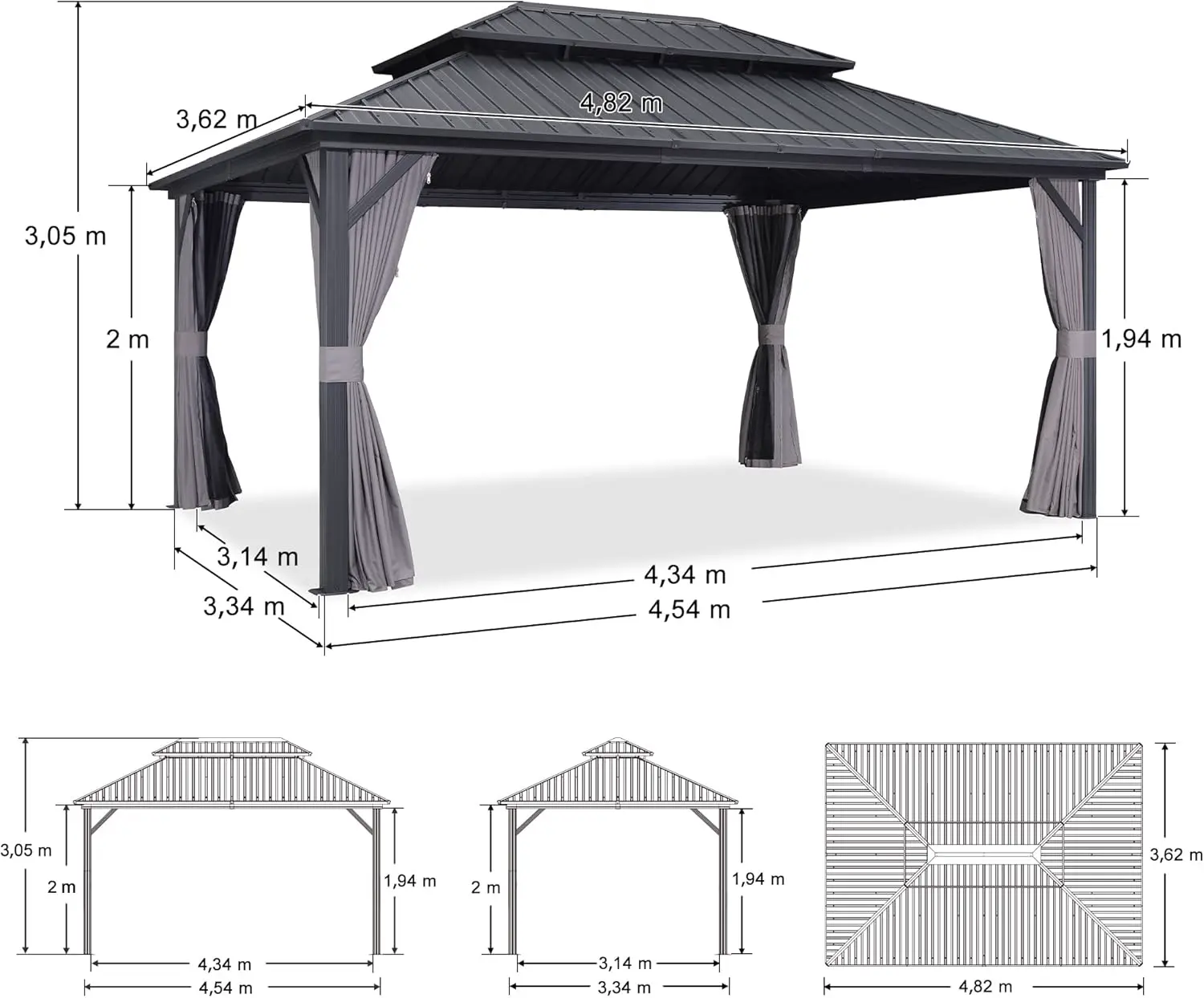 Pergola en aluminium gris 4,85x3,65 m vue 3