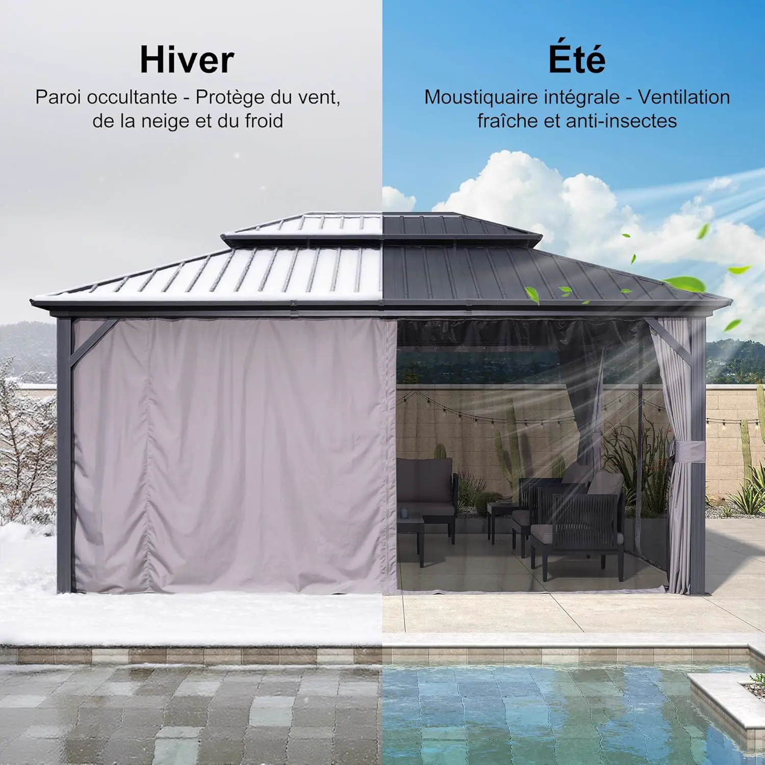 Pergola en aluminium gris 4,85x3,65 m vue 7