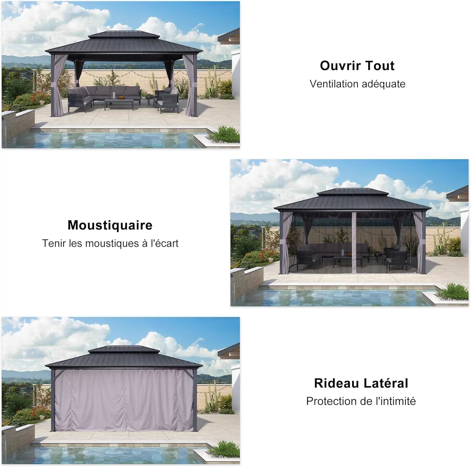 Pergola en aluminium gris 4,85x3,65 m vue 8