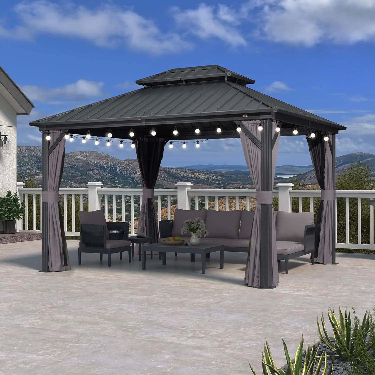 Pergola en aluminium gris 3,65x3 m vue 2