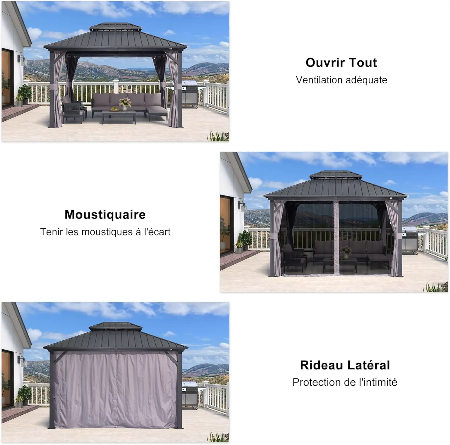 Pergola en aluminium gris 3,65x3 m vue 4