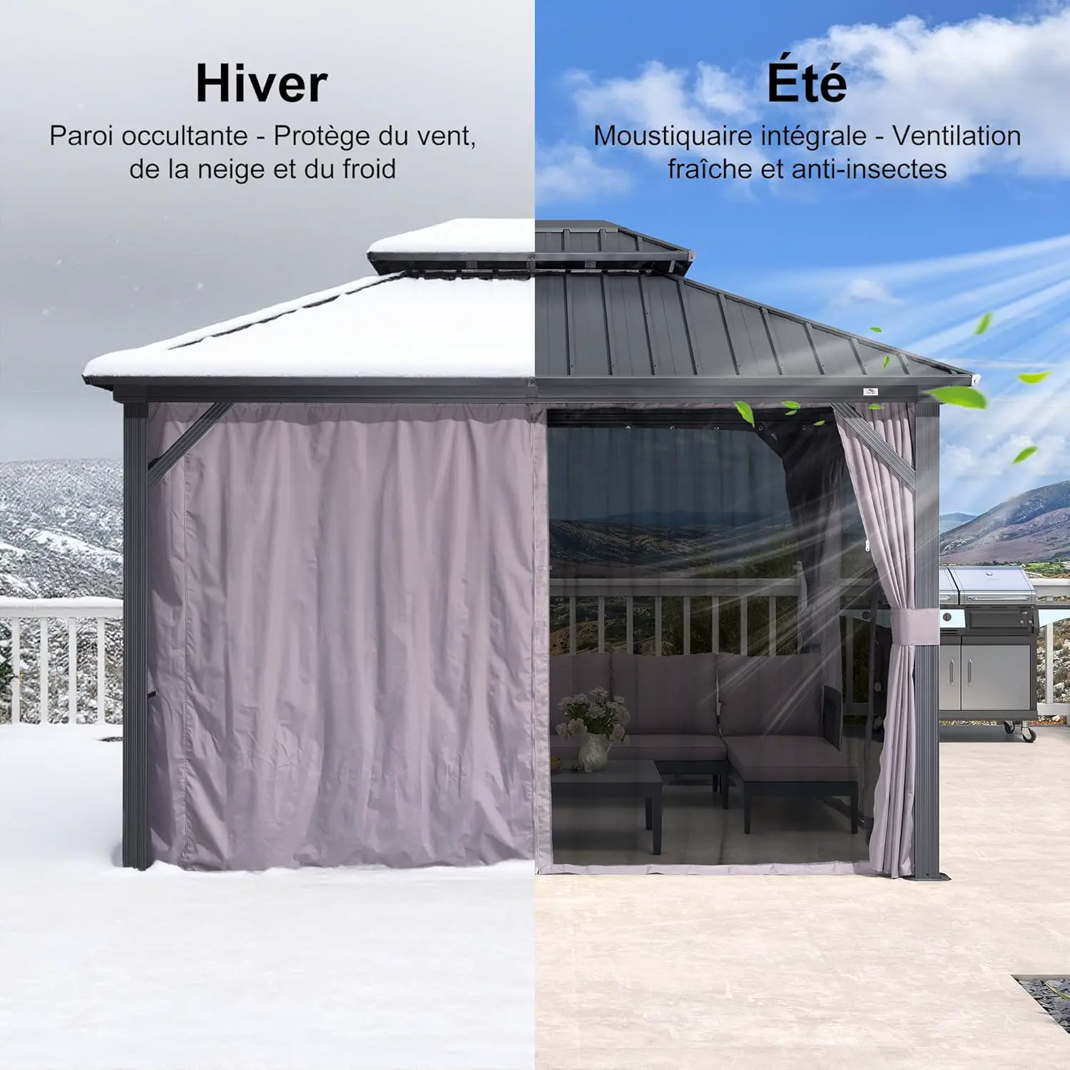 Pergola en aluminium gris 3,65x3 m vue 6