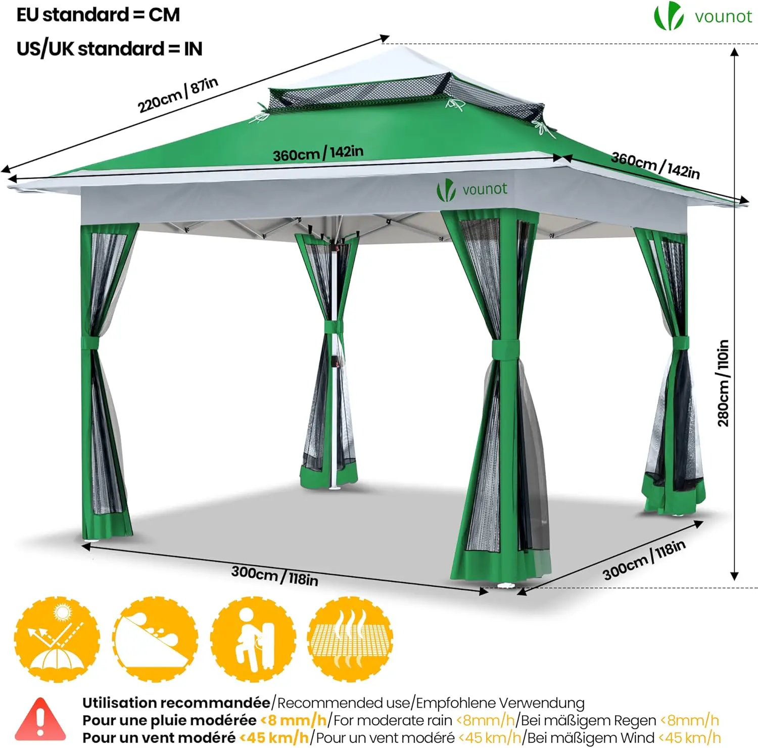 Tonnelle en métal vert 3,6x3,6 m vue 5