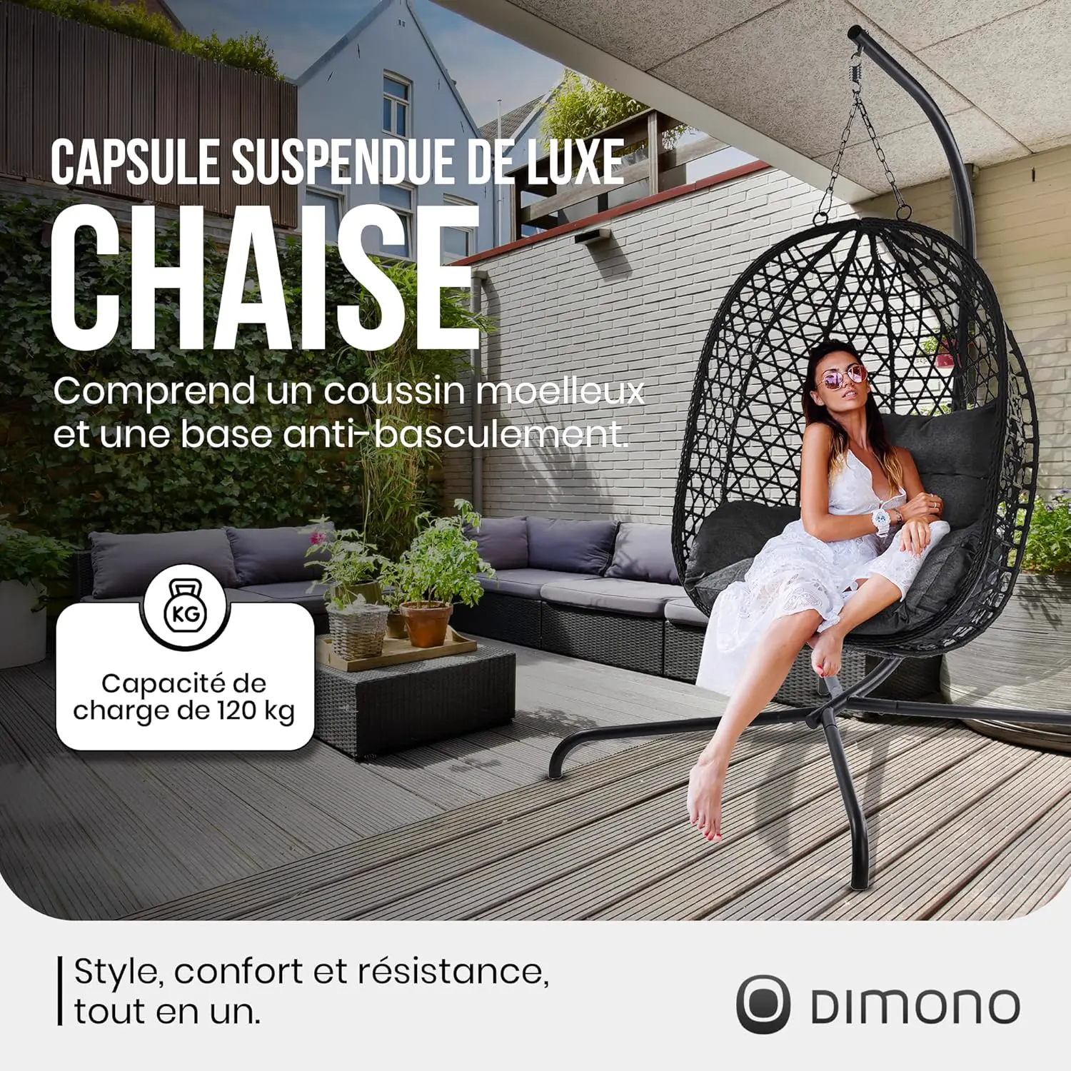 Fauteuils suspendus en rotin gris vue 4