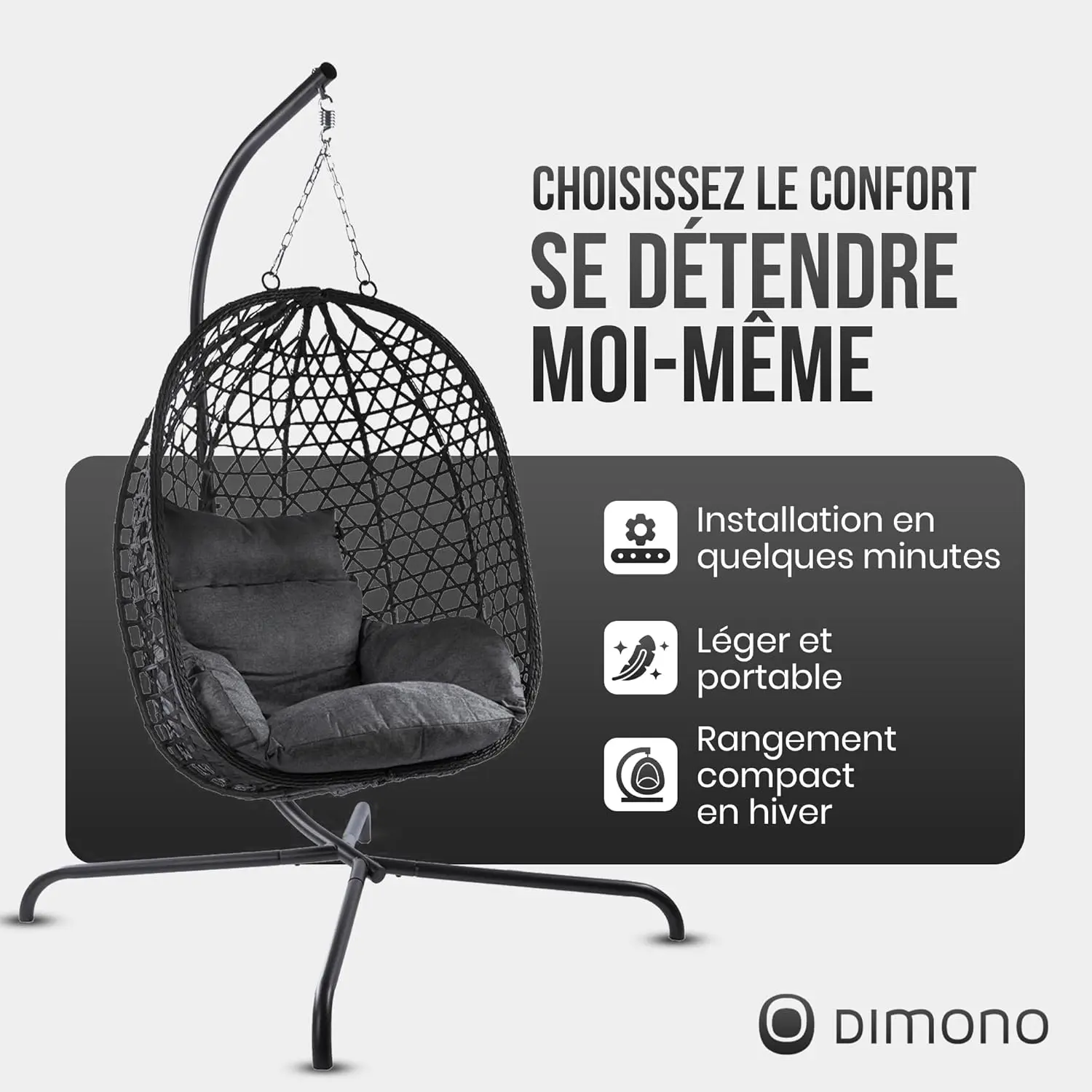 Fauteuils suspendus en rotin gris vue 6