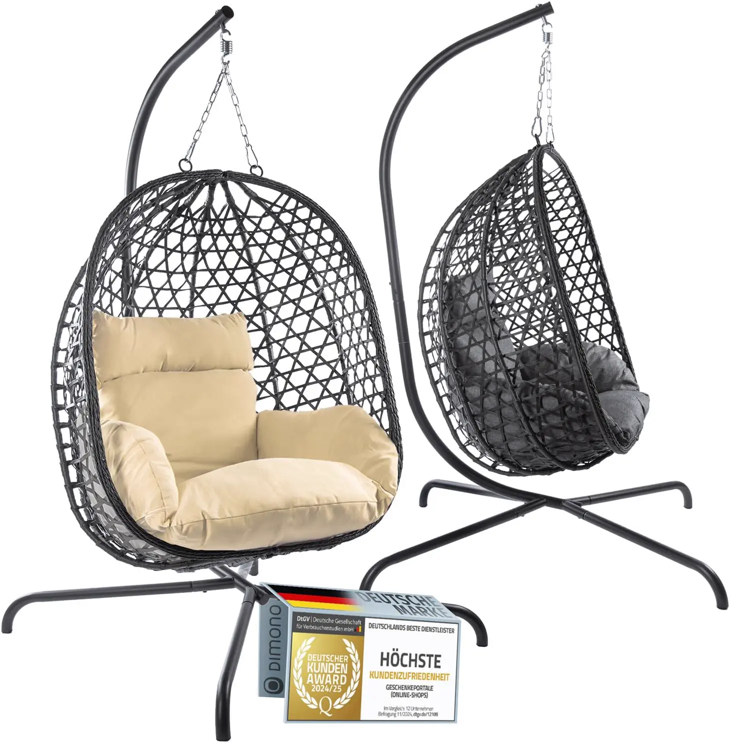 Fauteuils suspendus en rotin beige vue 1