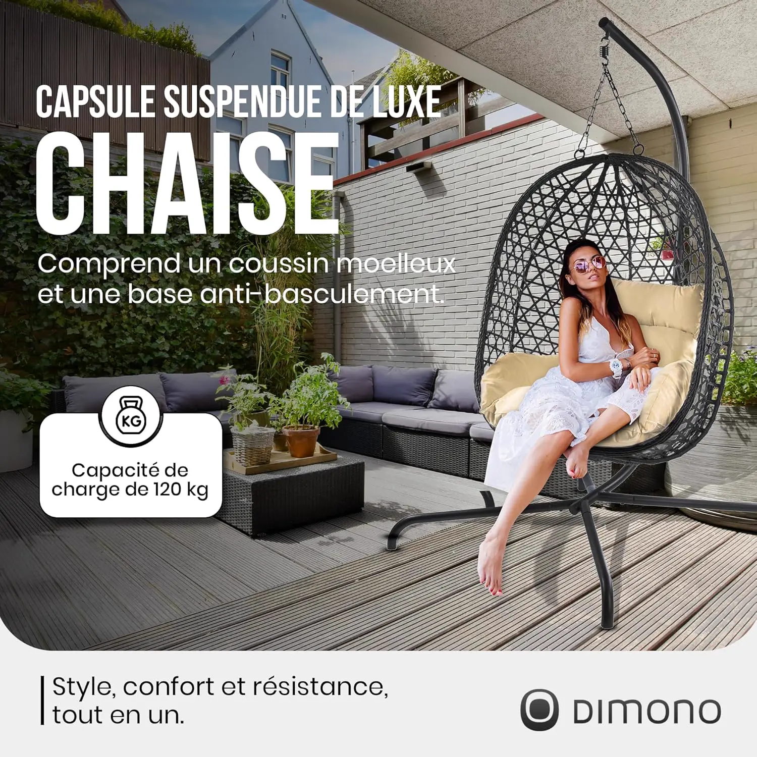 Fauteuils suspendus en rotin beige vue 3