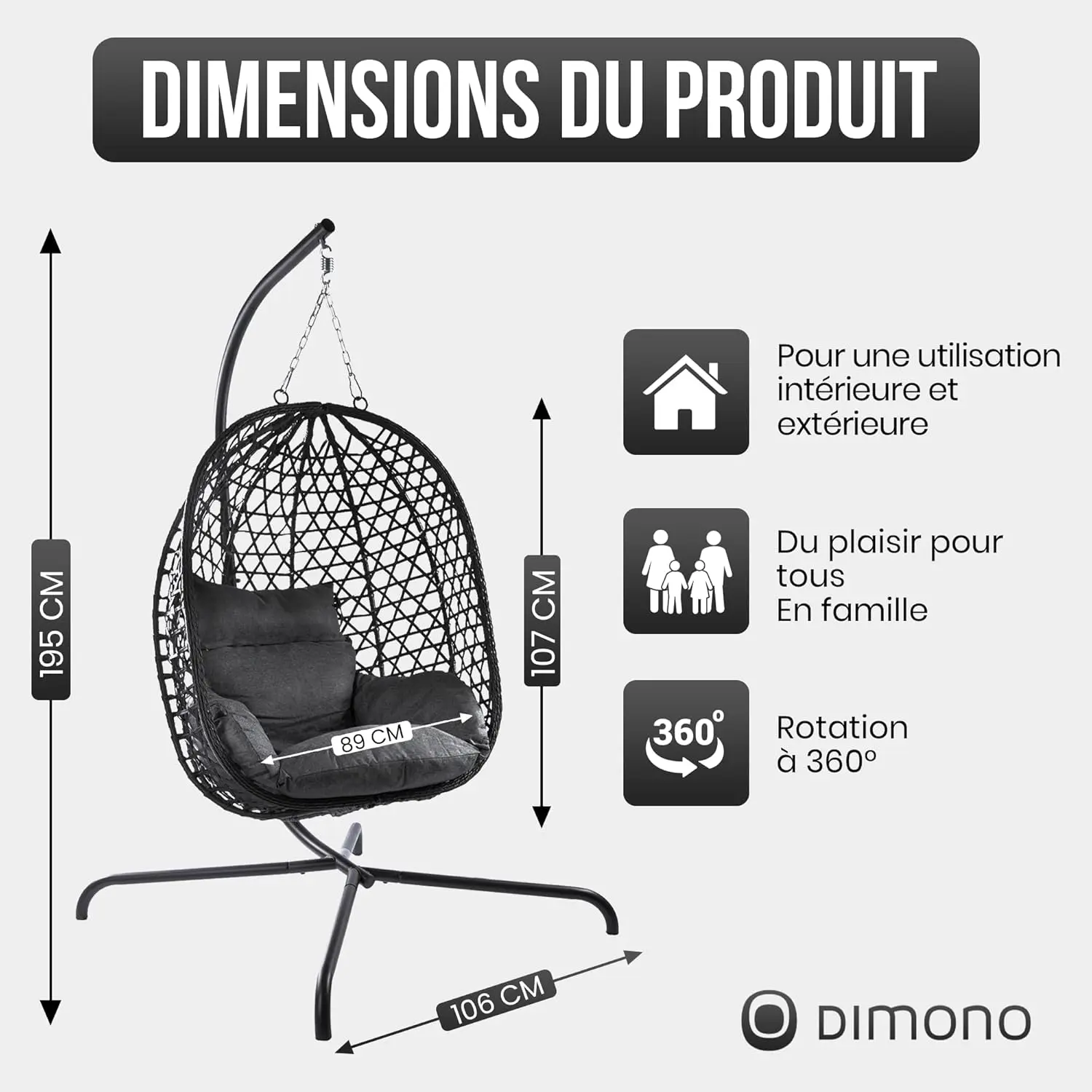 Fauteuils suspendus en rotin beige vue 5