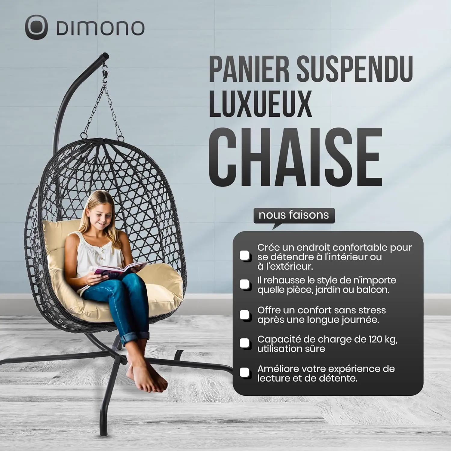 Fauteuils suspendus en rotin beige vue 7