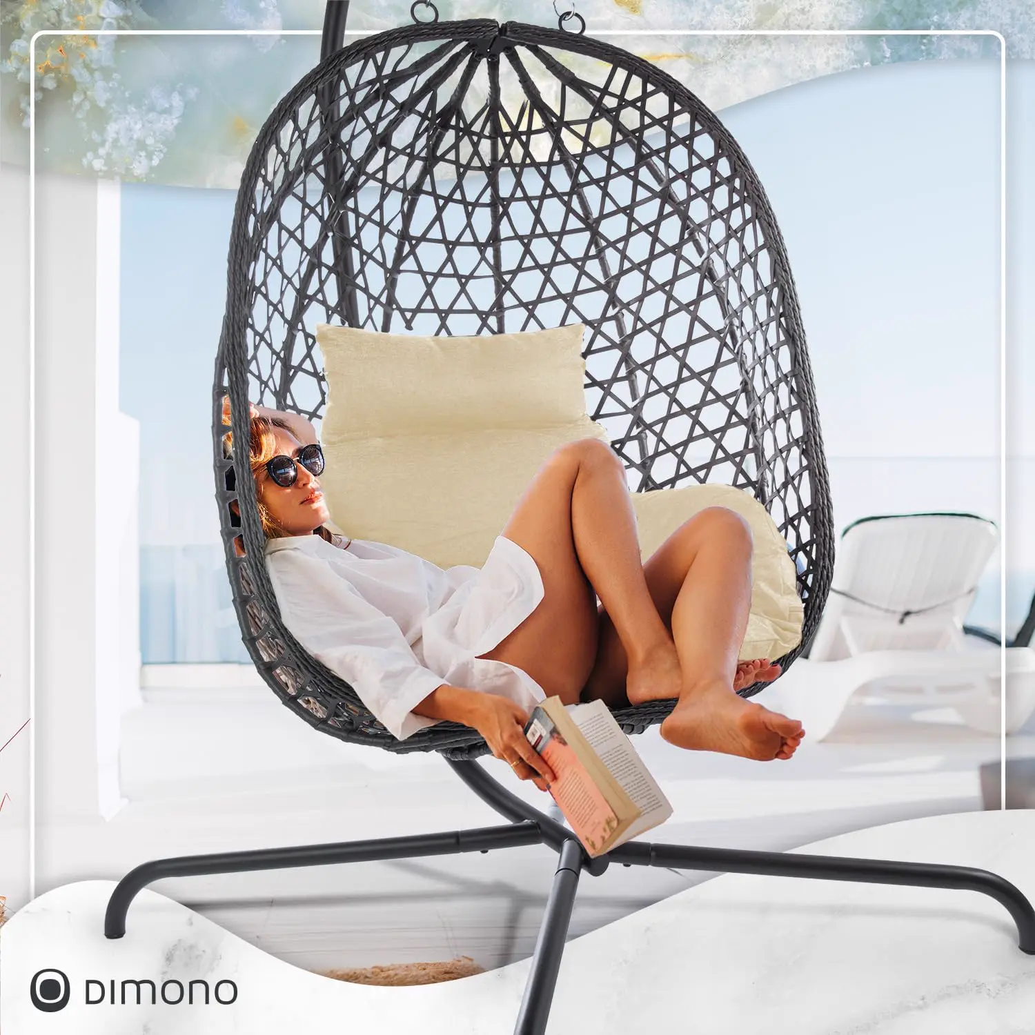 Fauteuils suspendus en rotin beige vue 8