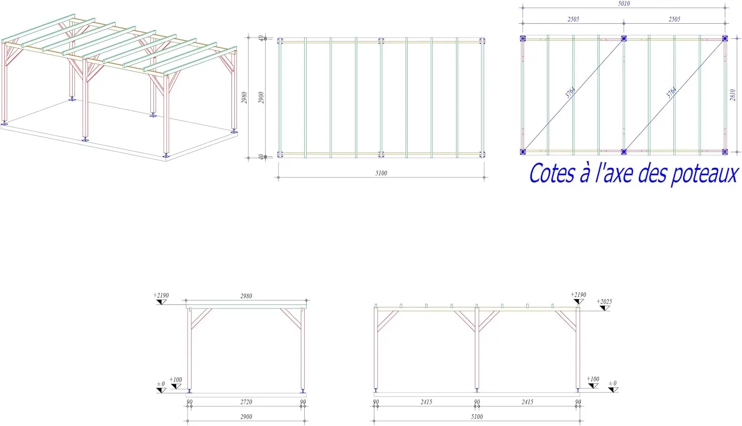 Pergola en métal marron 3x5 m vue 3