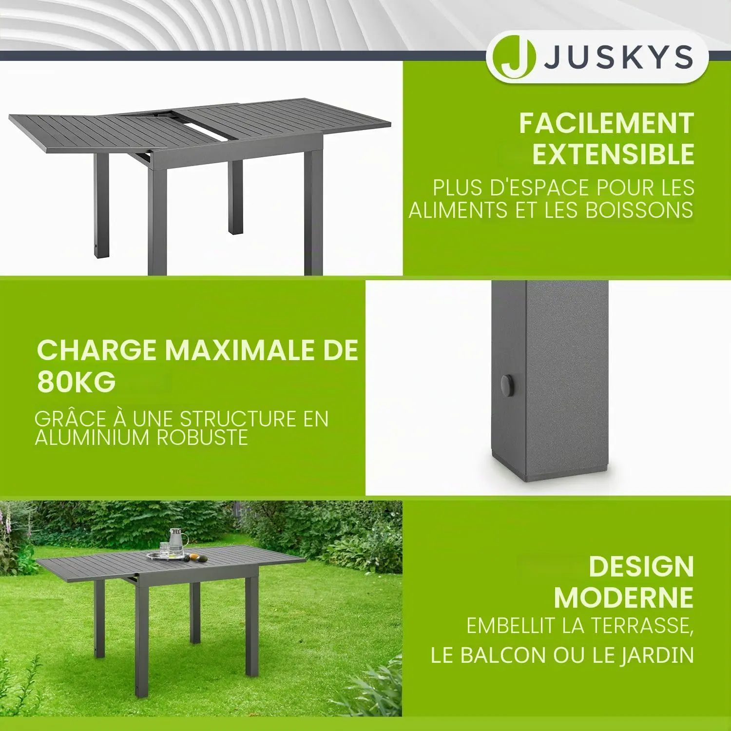 Table de jardin en métal anthracite vue 6