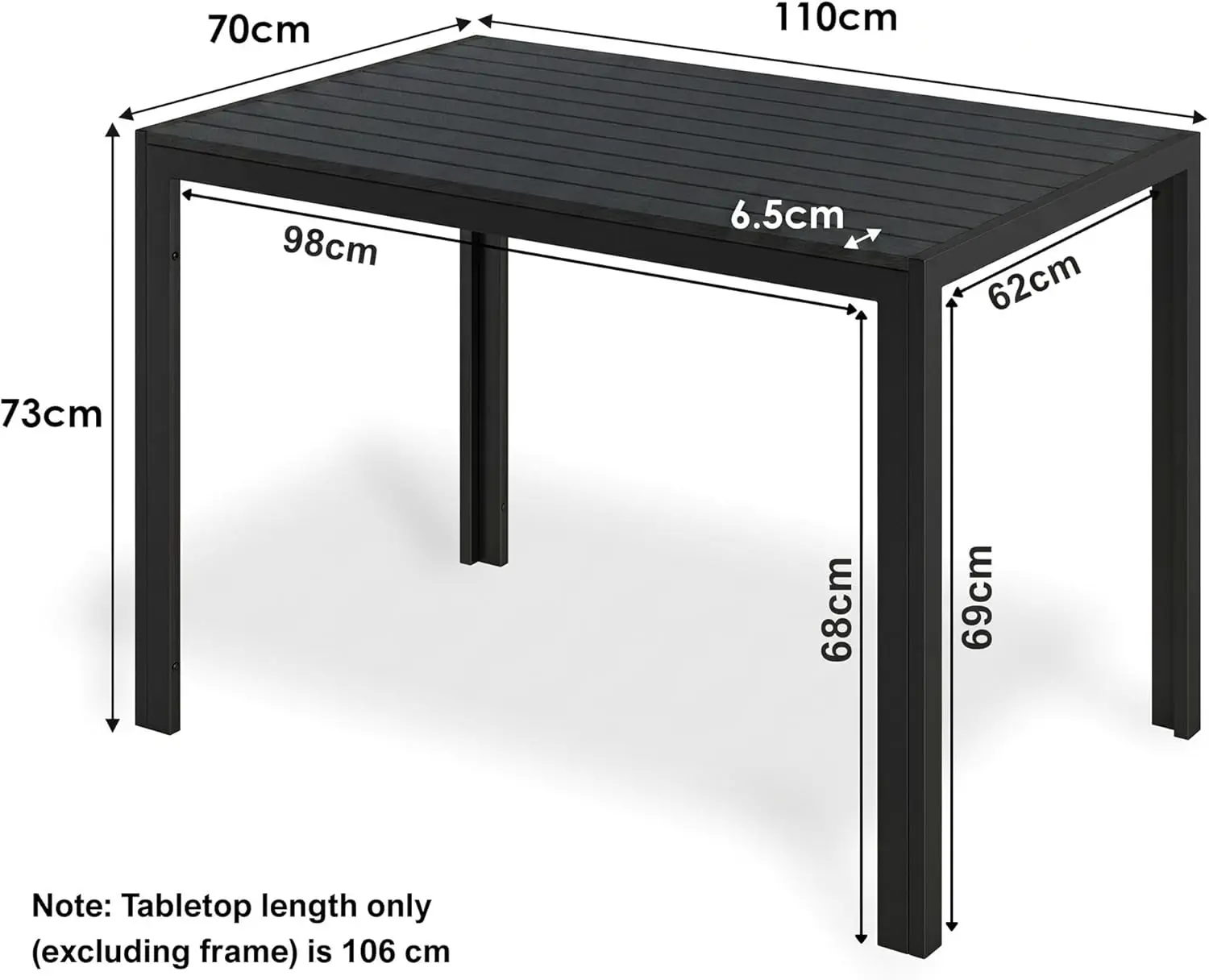 Table de jardin 6 places en aluminium noir vue 2