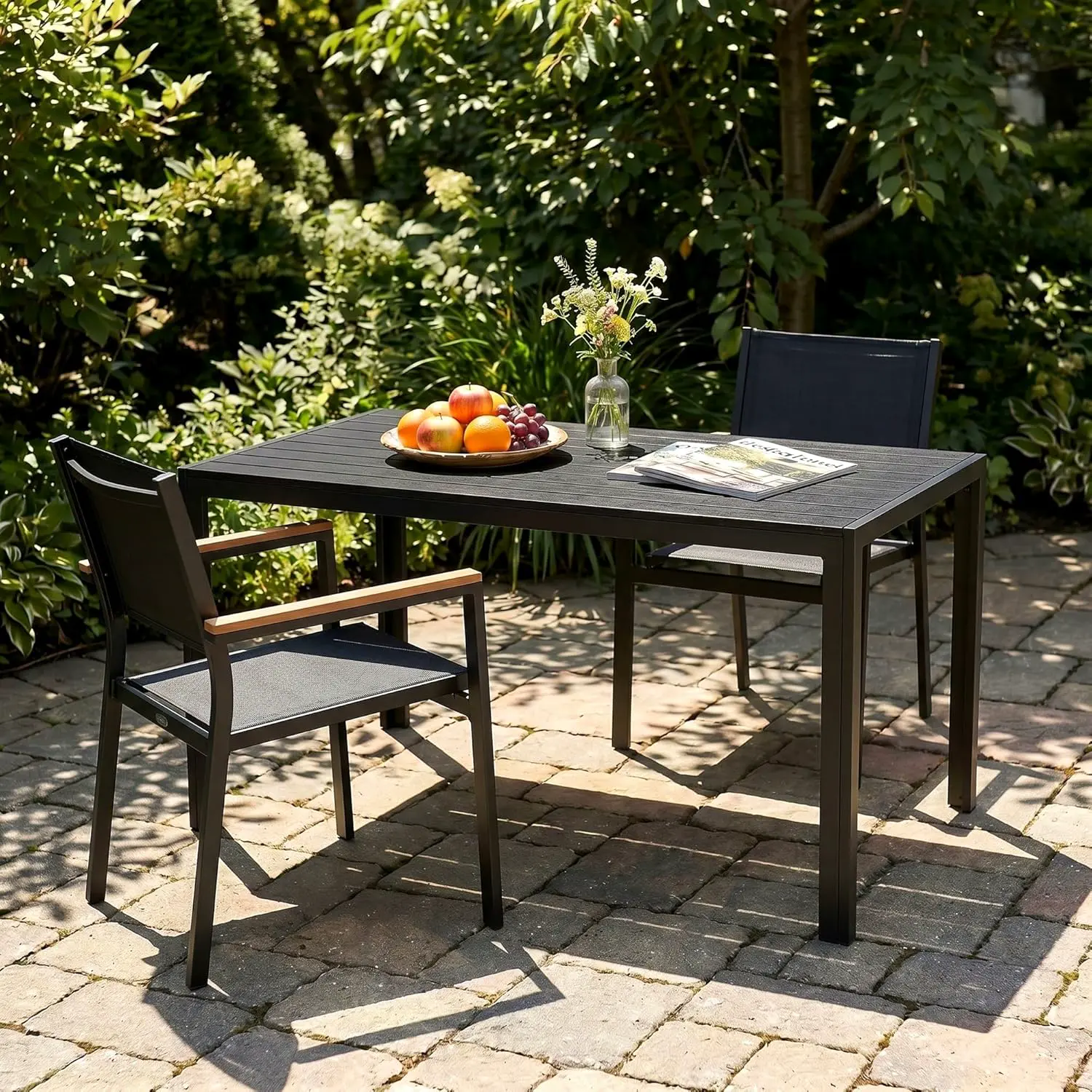 Table de jardin 6 places en aluminium noir vue 3