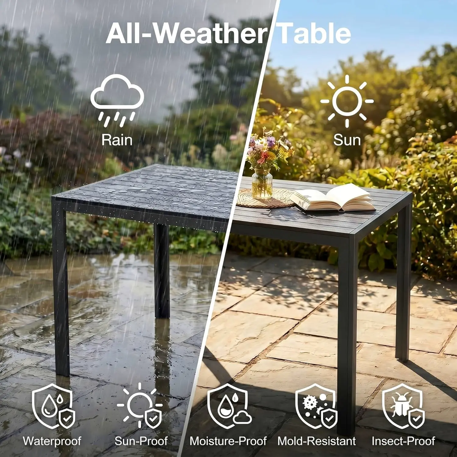 Table de jardin 6 places en aluminium noir vue 4