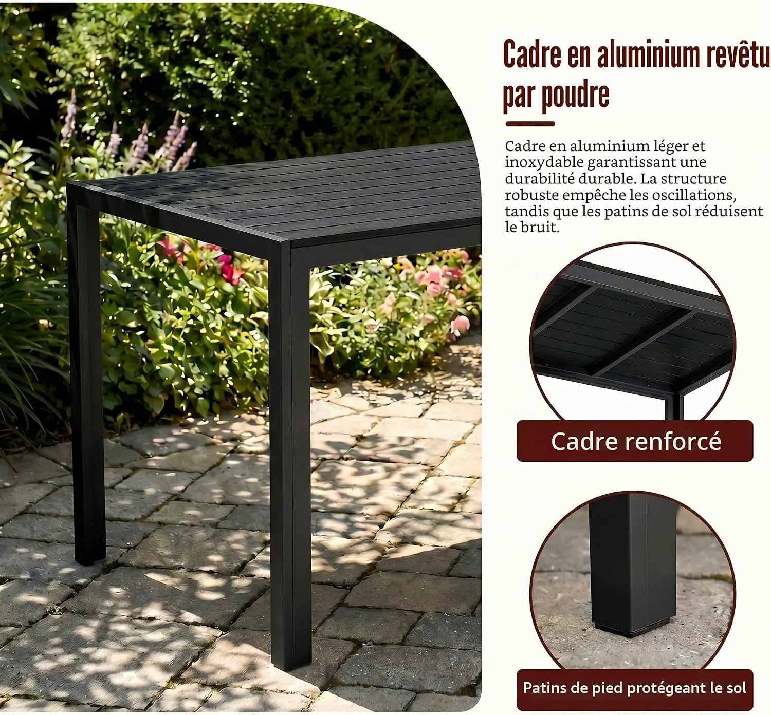 Table de jardin 6 places en aluminium noir vue 6